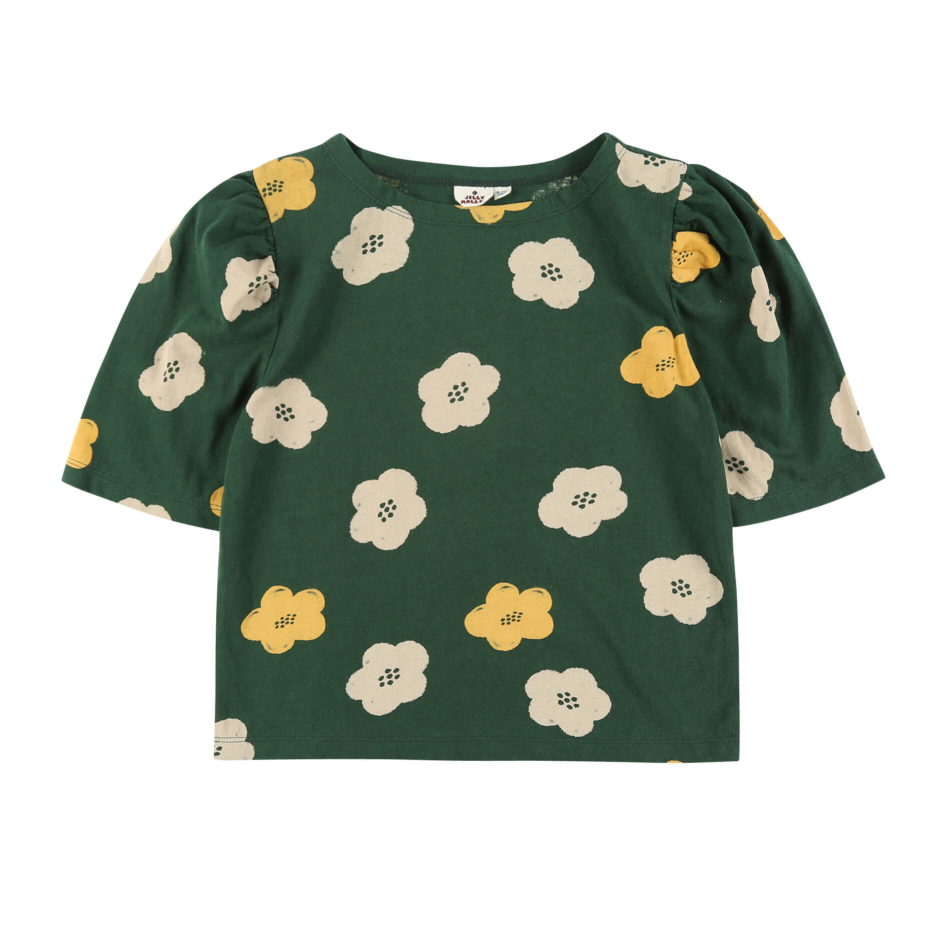 Girls Green Flowers Cotton T-Shirt