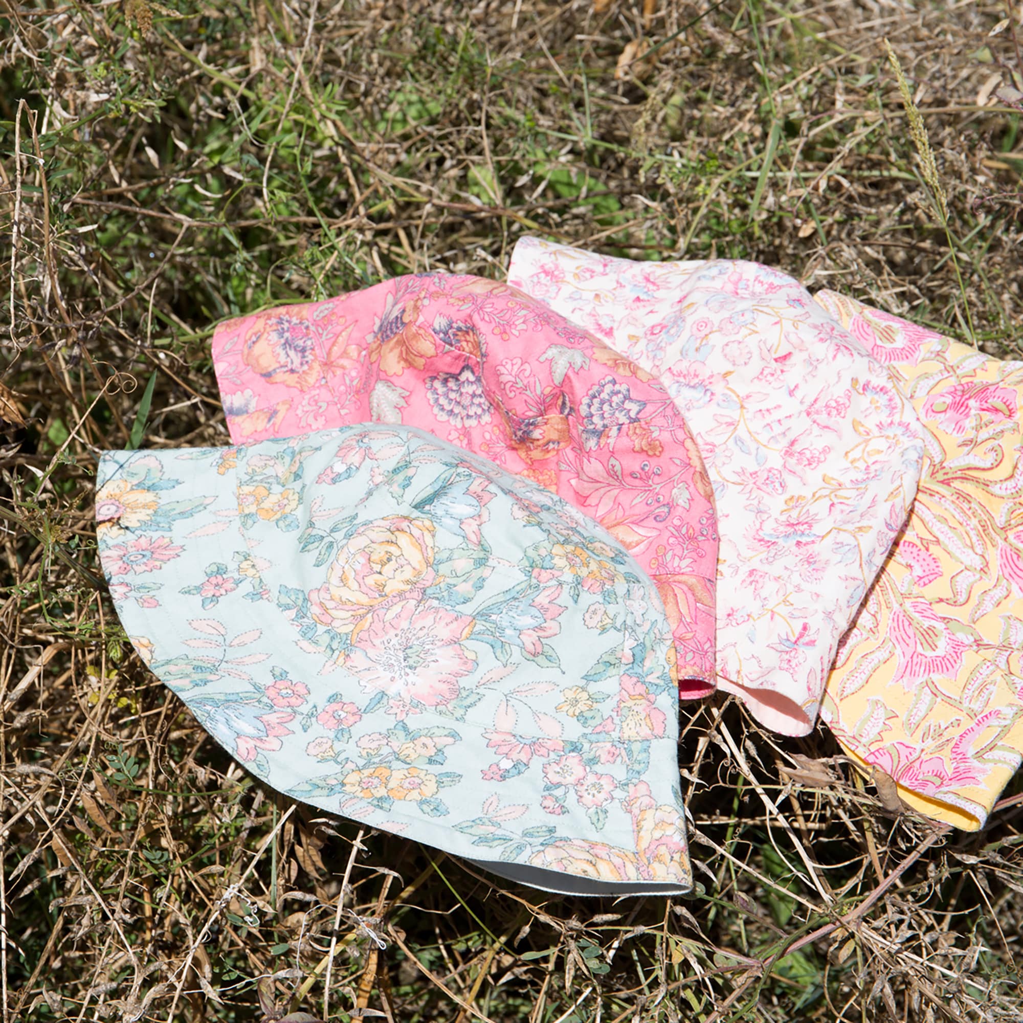 Girls Green Floral Cotton Hat