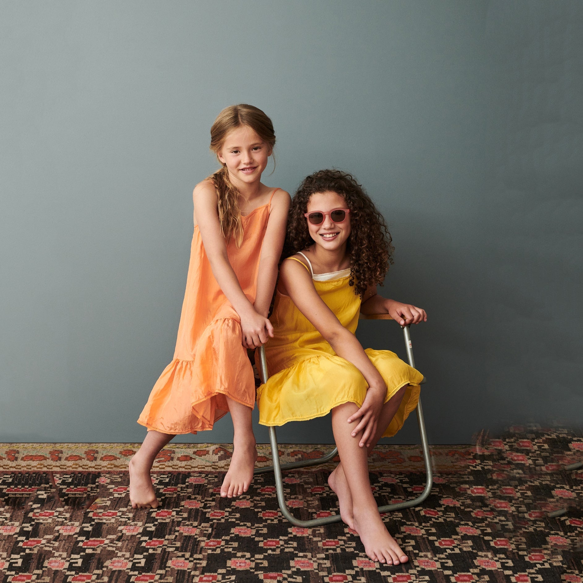 Girls Peach Pink Strap Silk Dress