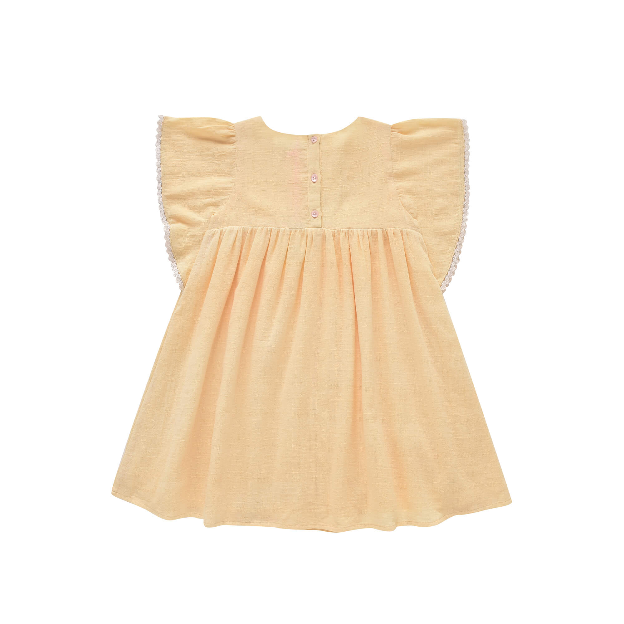 Girls Yellow Embroidered Cotton Dress