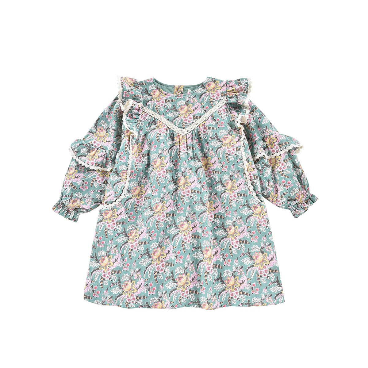 Girls Blue Flowers Cotton Dress