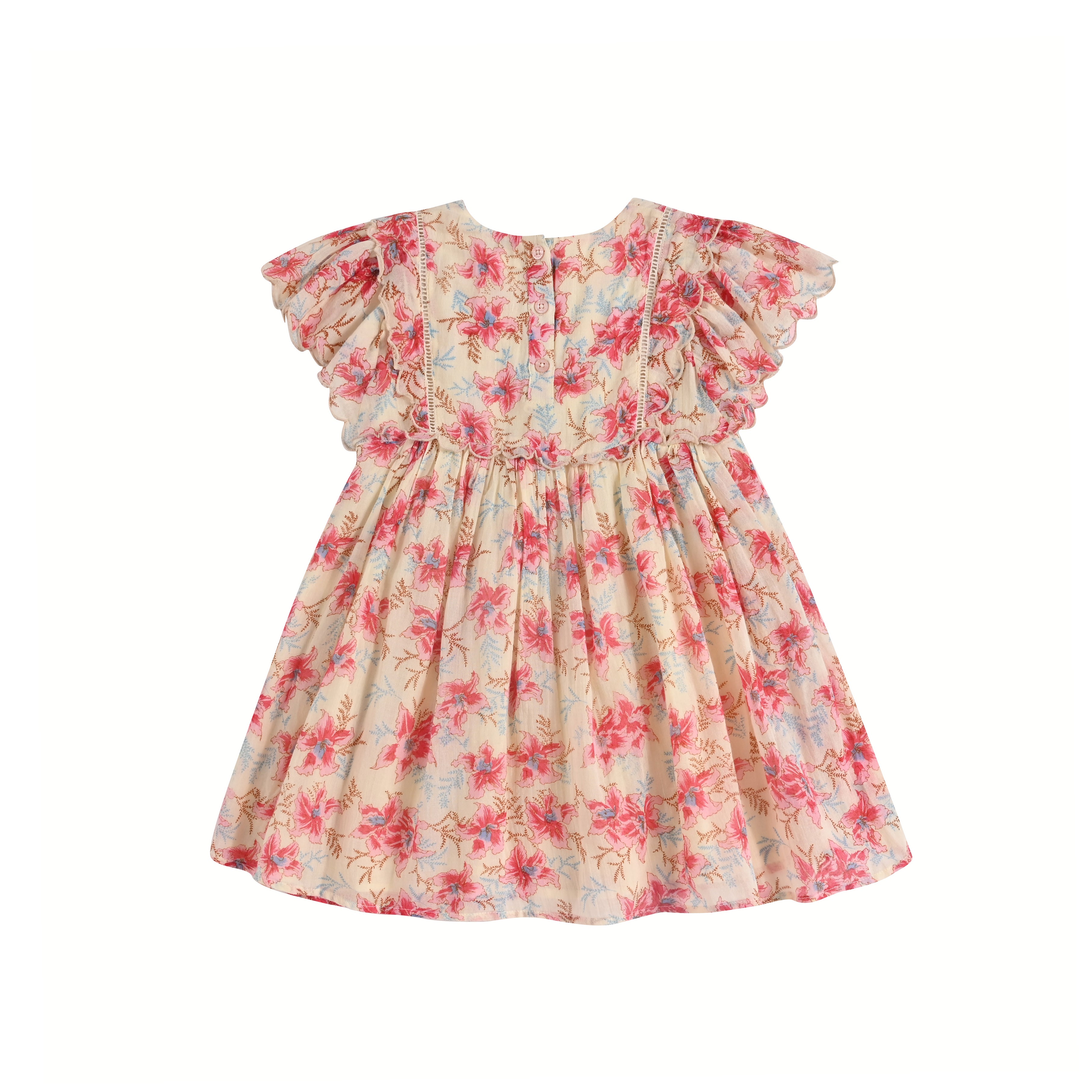 Girls Red Floral Cotton Dress