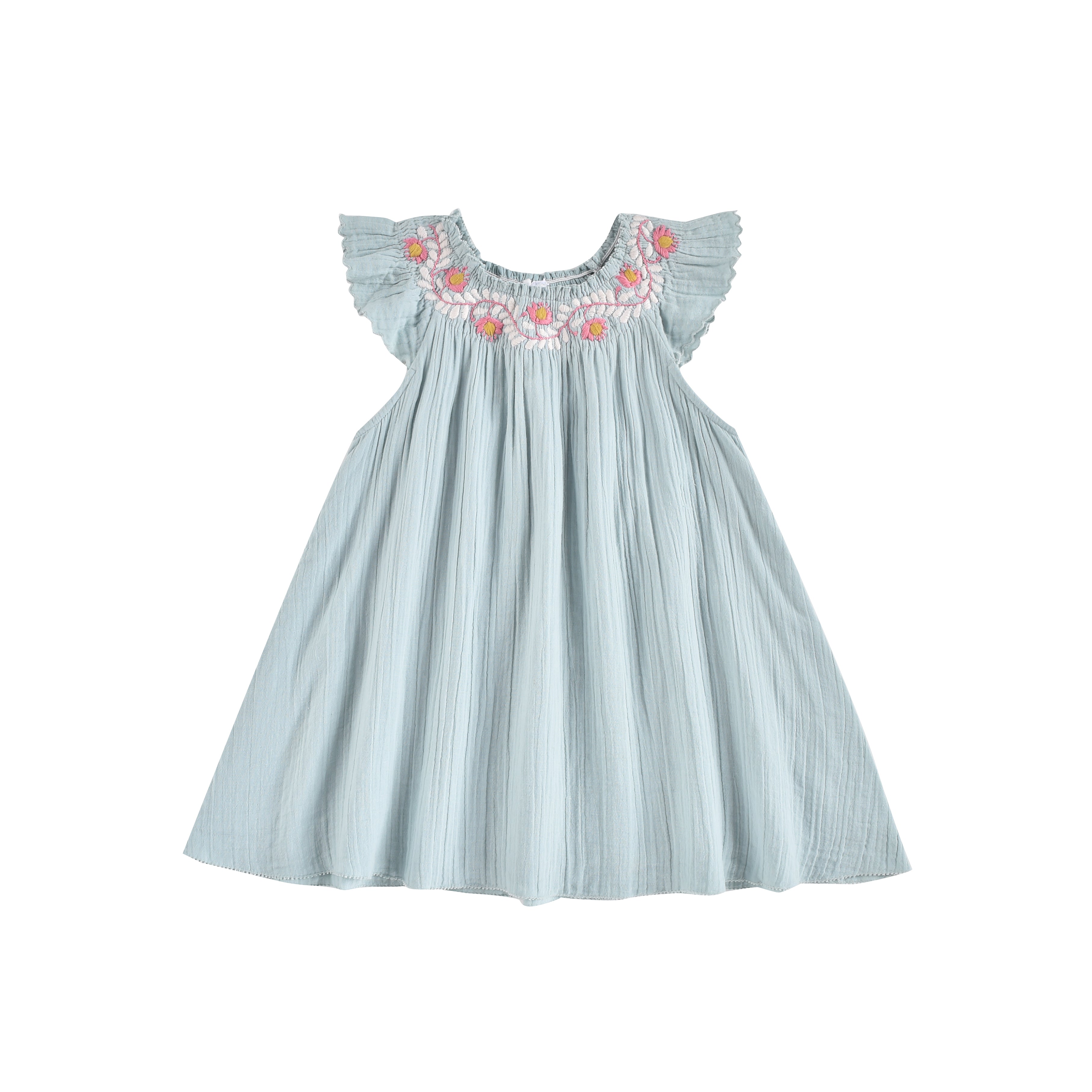 Girls Blue Floral Cotton Dress