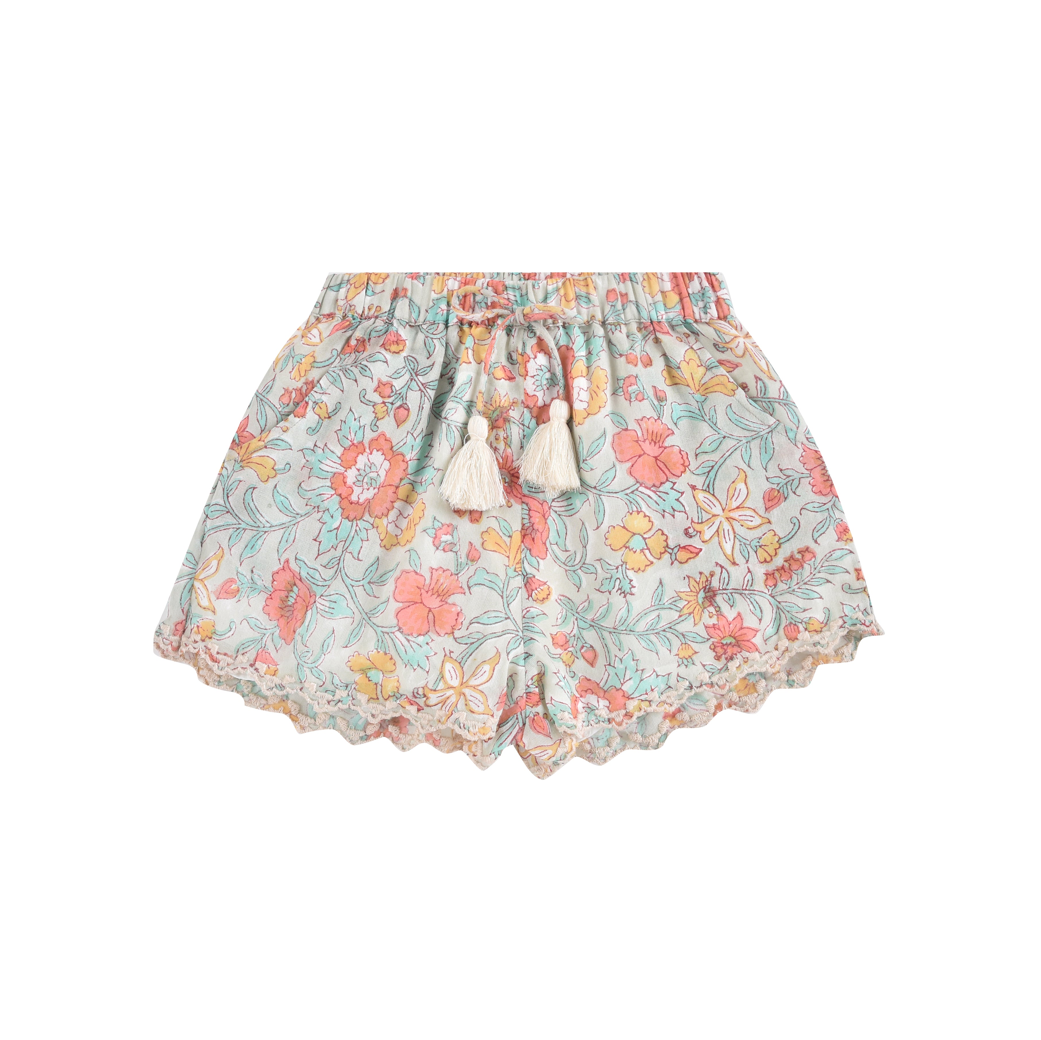 Girls Blue Floral Cotton Shorts