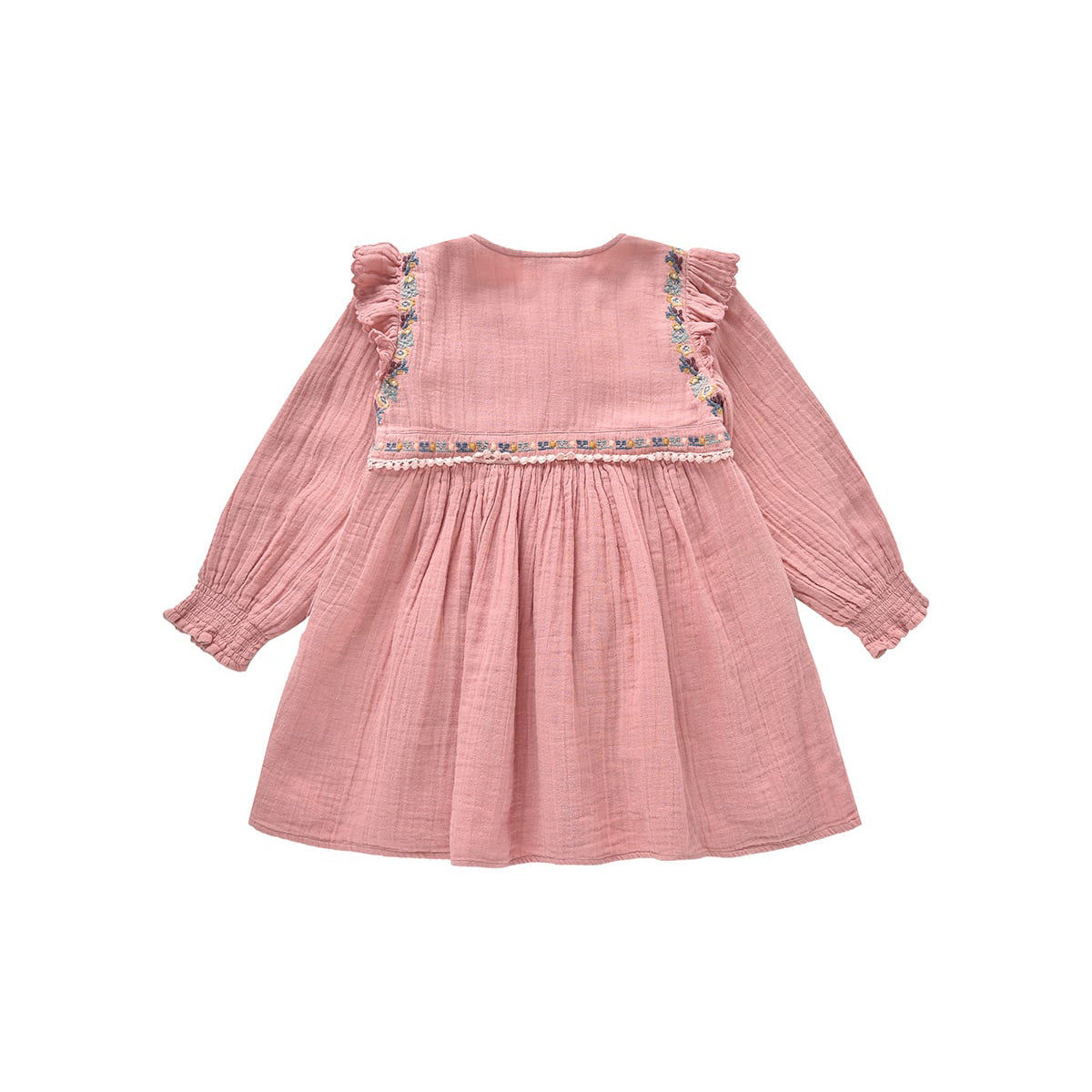 Girls Pink Embroidered Cotton Dress