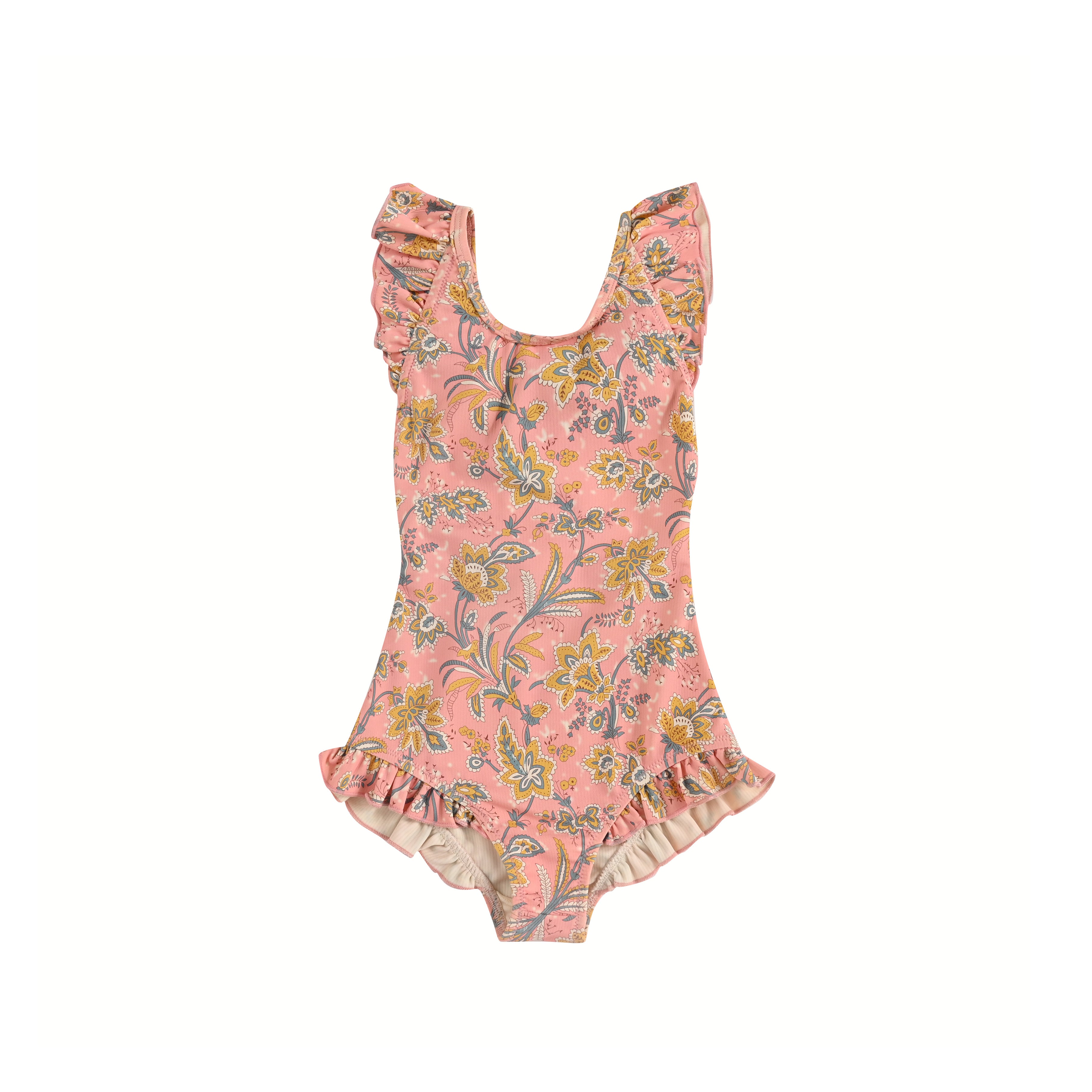 Girls Pink Flowers Swimsuit
