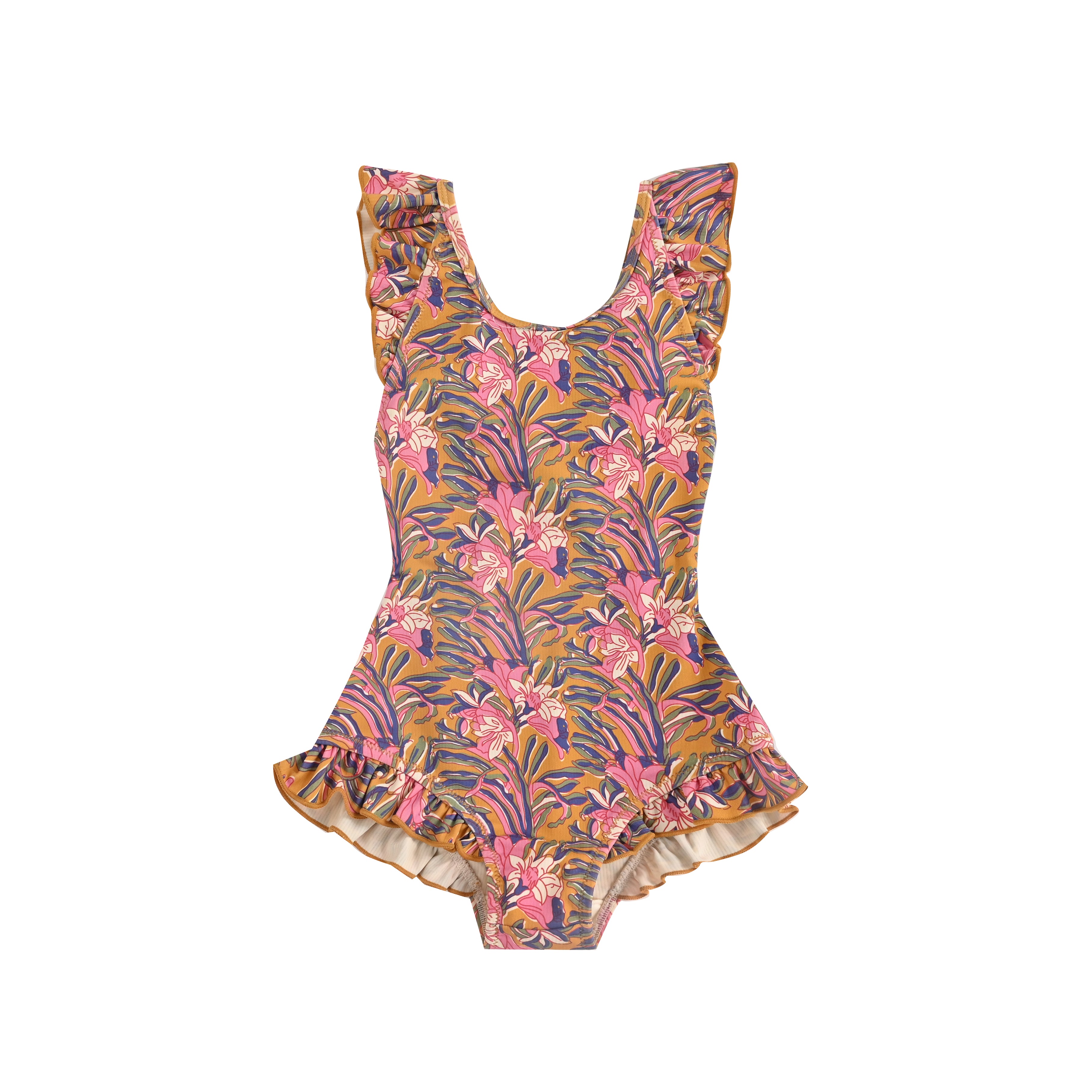 Girls Brown Flowers Swimsuit