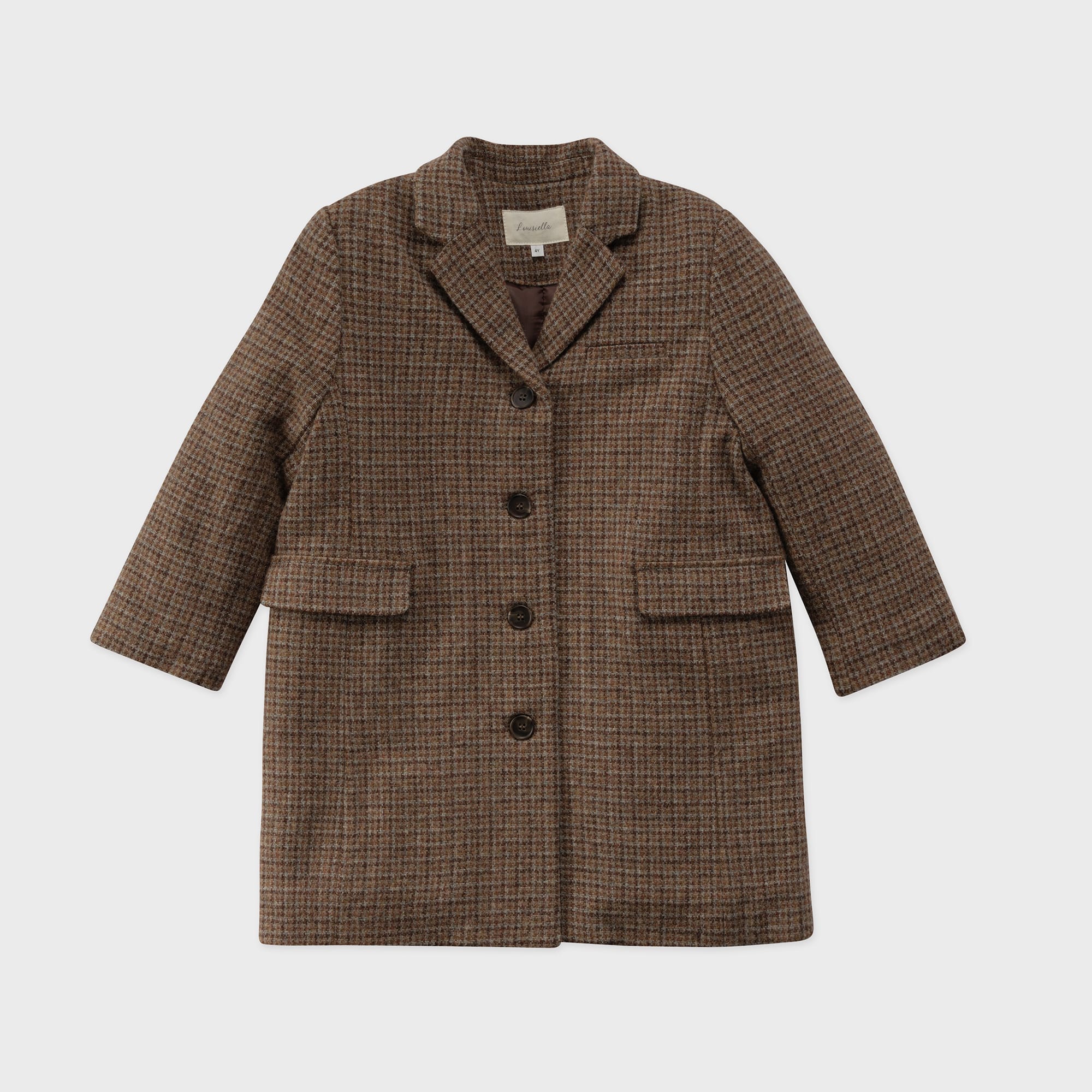 Girls Brown Check Padded Wool Coat
