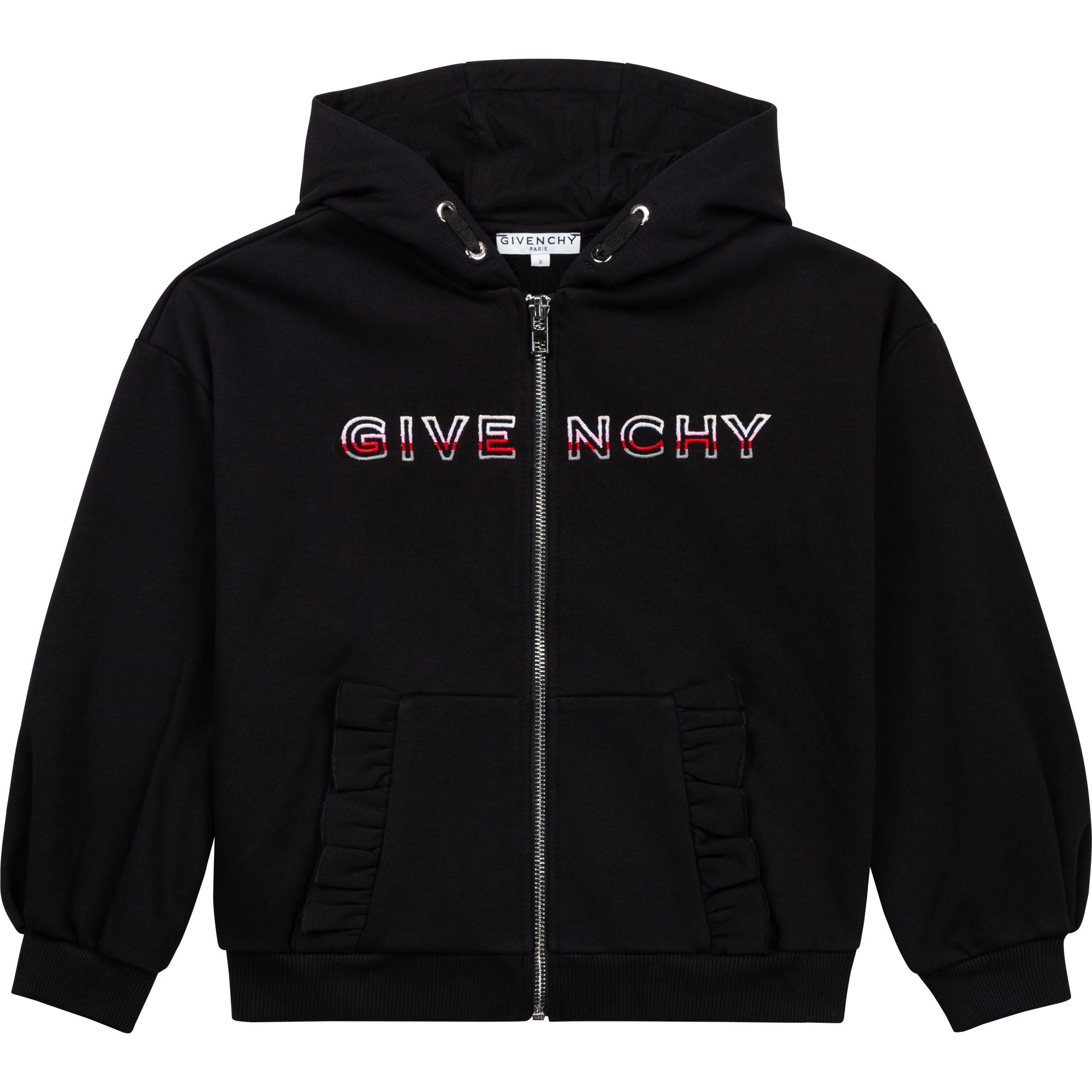 Girls Black Logo Zip-Up Top