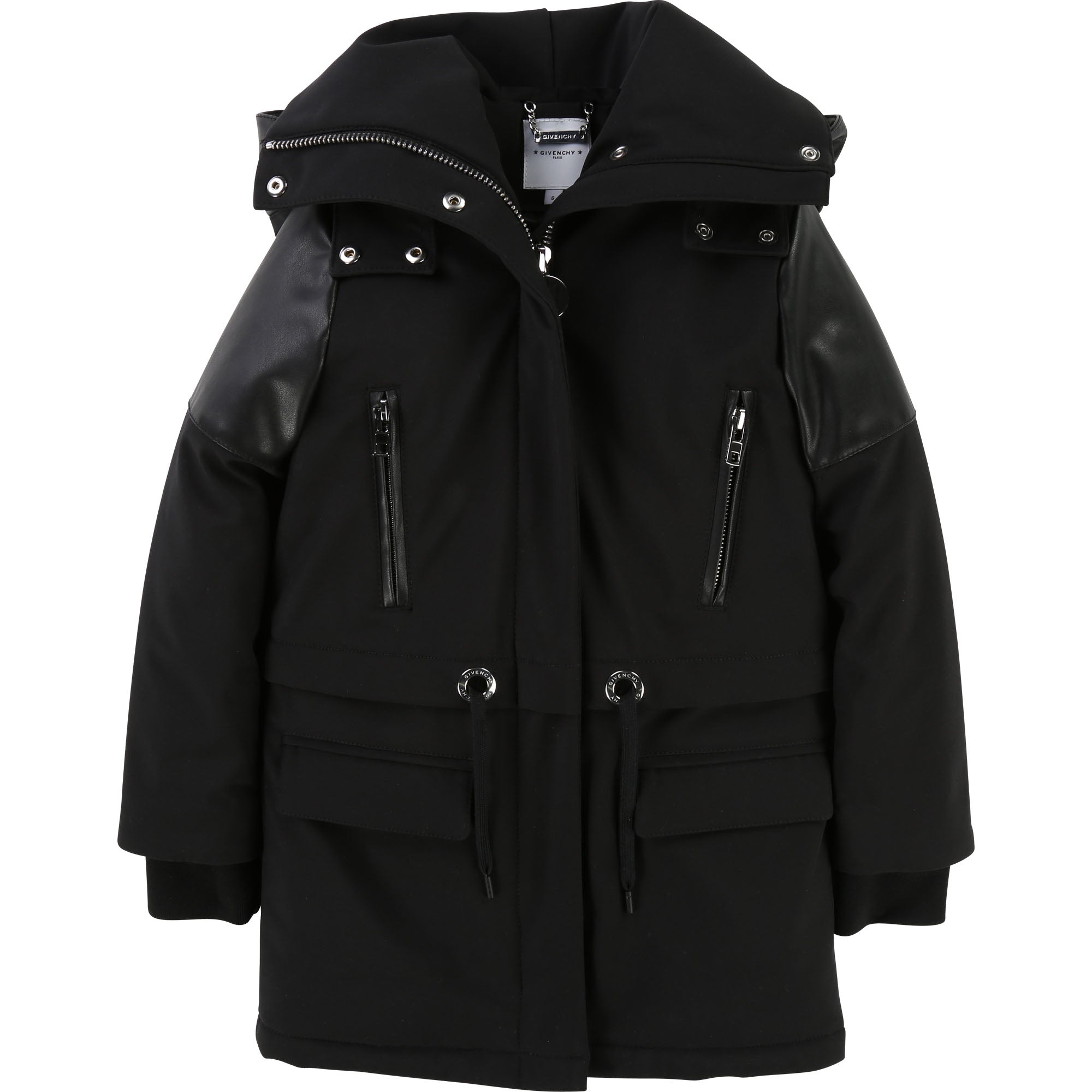 Girls Black Removable Hat Coat