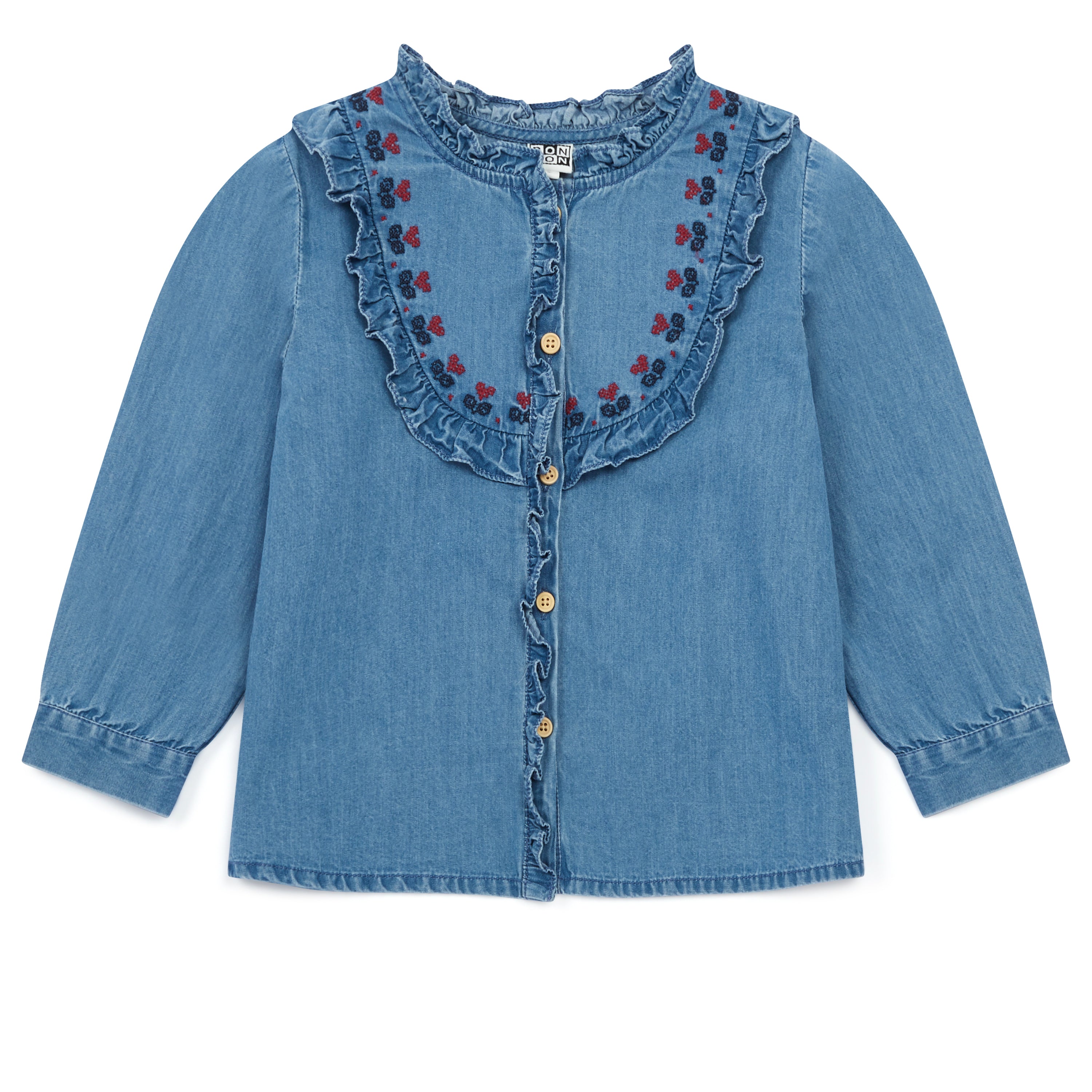 Girls Blue Embroidered Denim Shirt