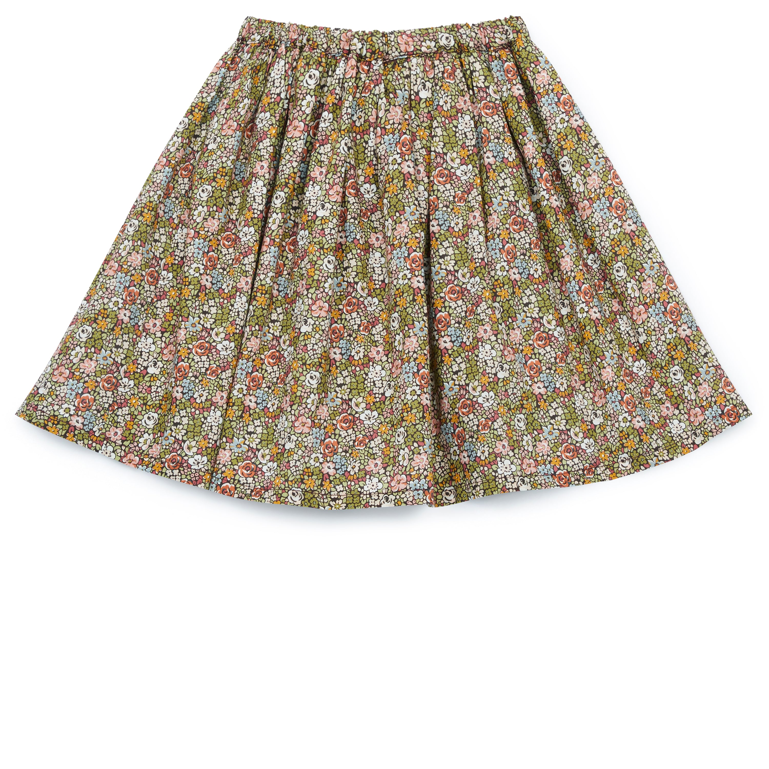 Girls Green Floral Cotton Skirt