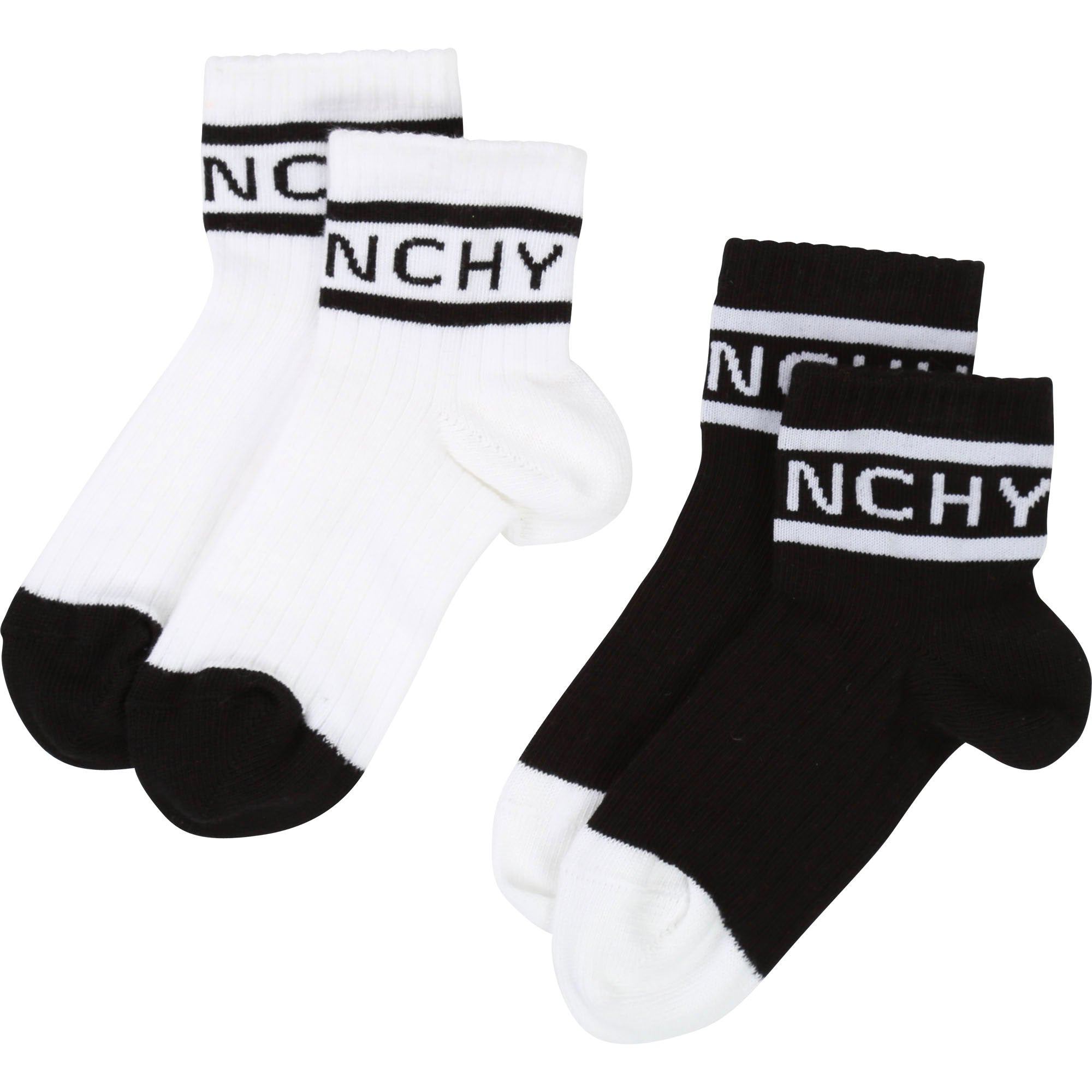 Boys White & Black 2 Pairs Cotton Socks