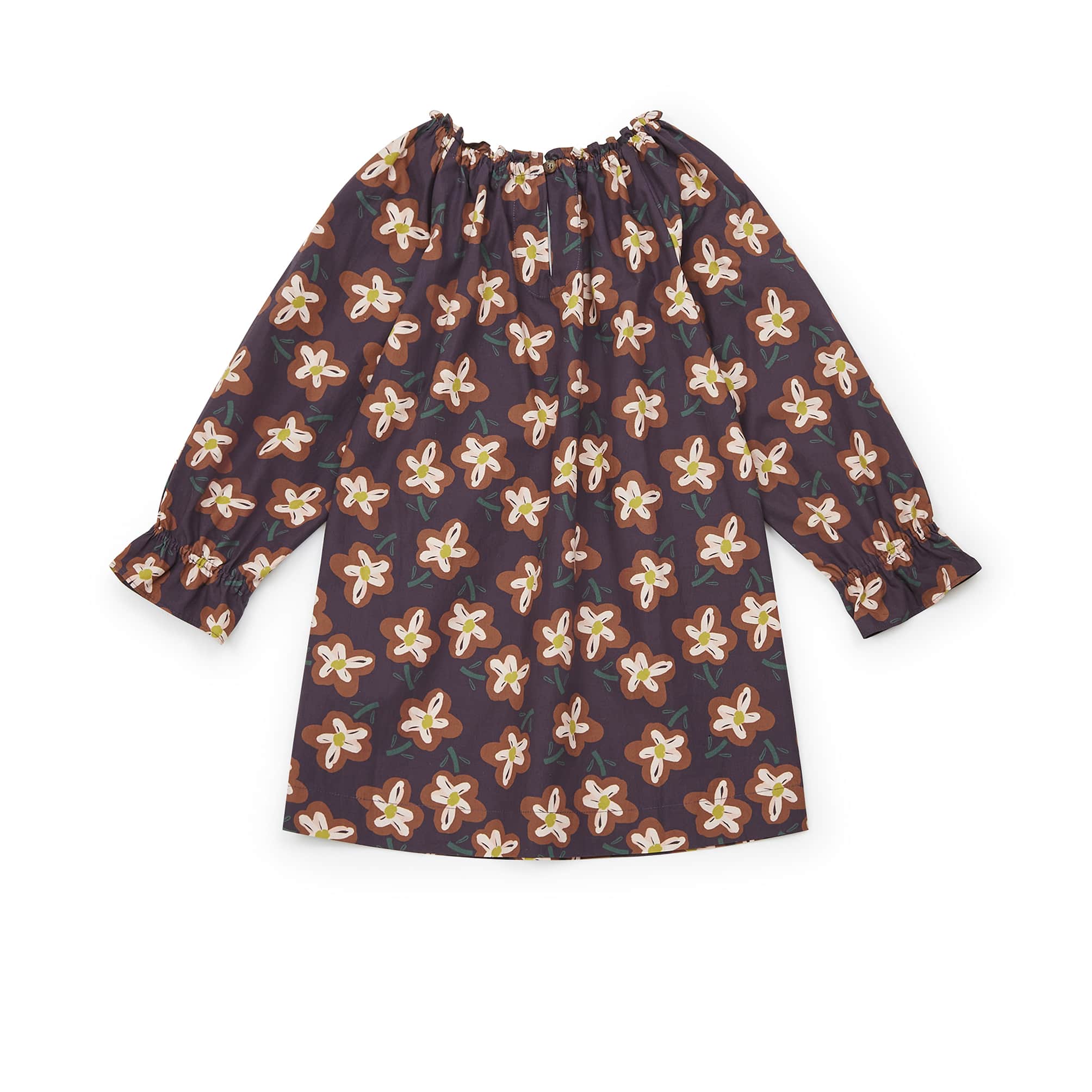 Girls Brown Flowers Printed Cotton Dress