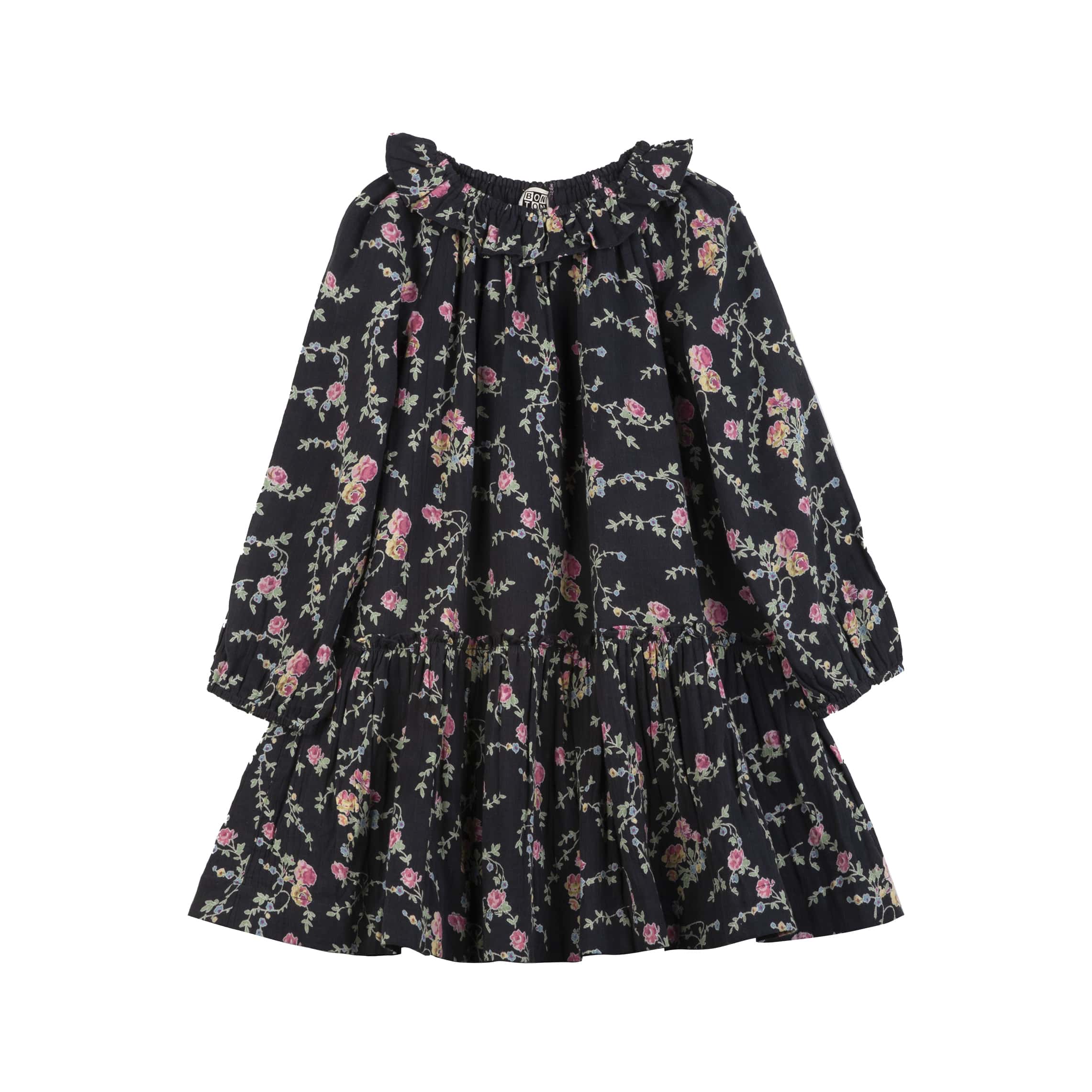 Girls Black Printed Cotton Dress