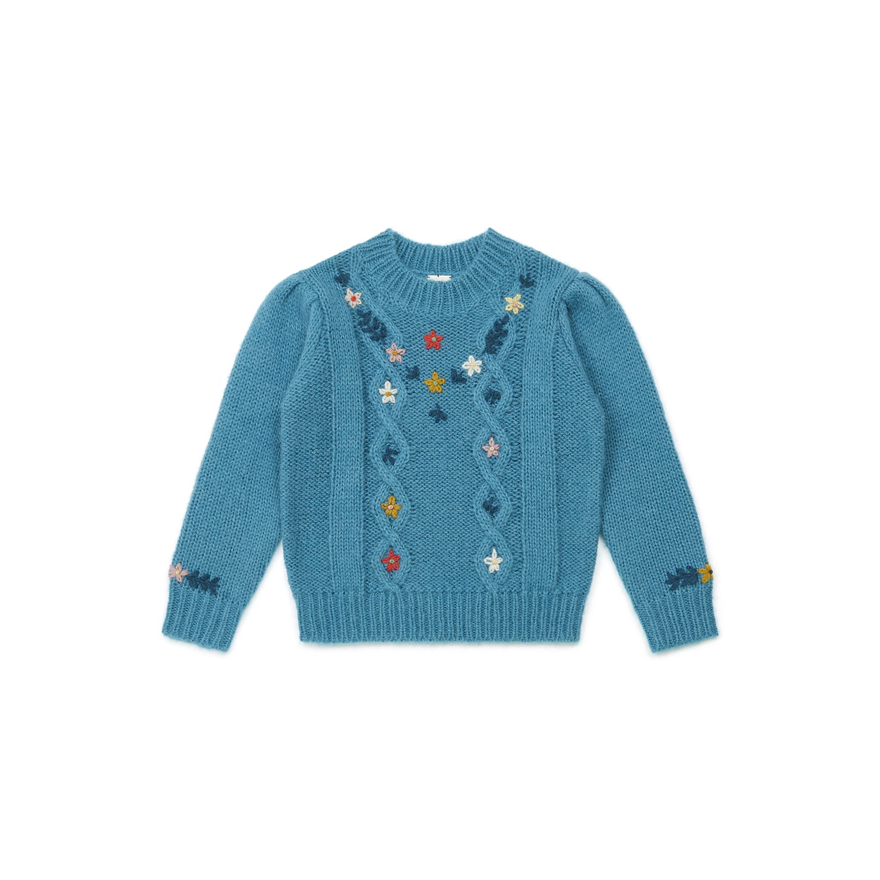 Girls Blue Embroidered Sweater