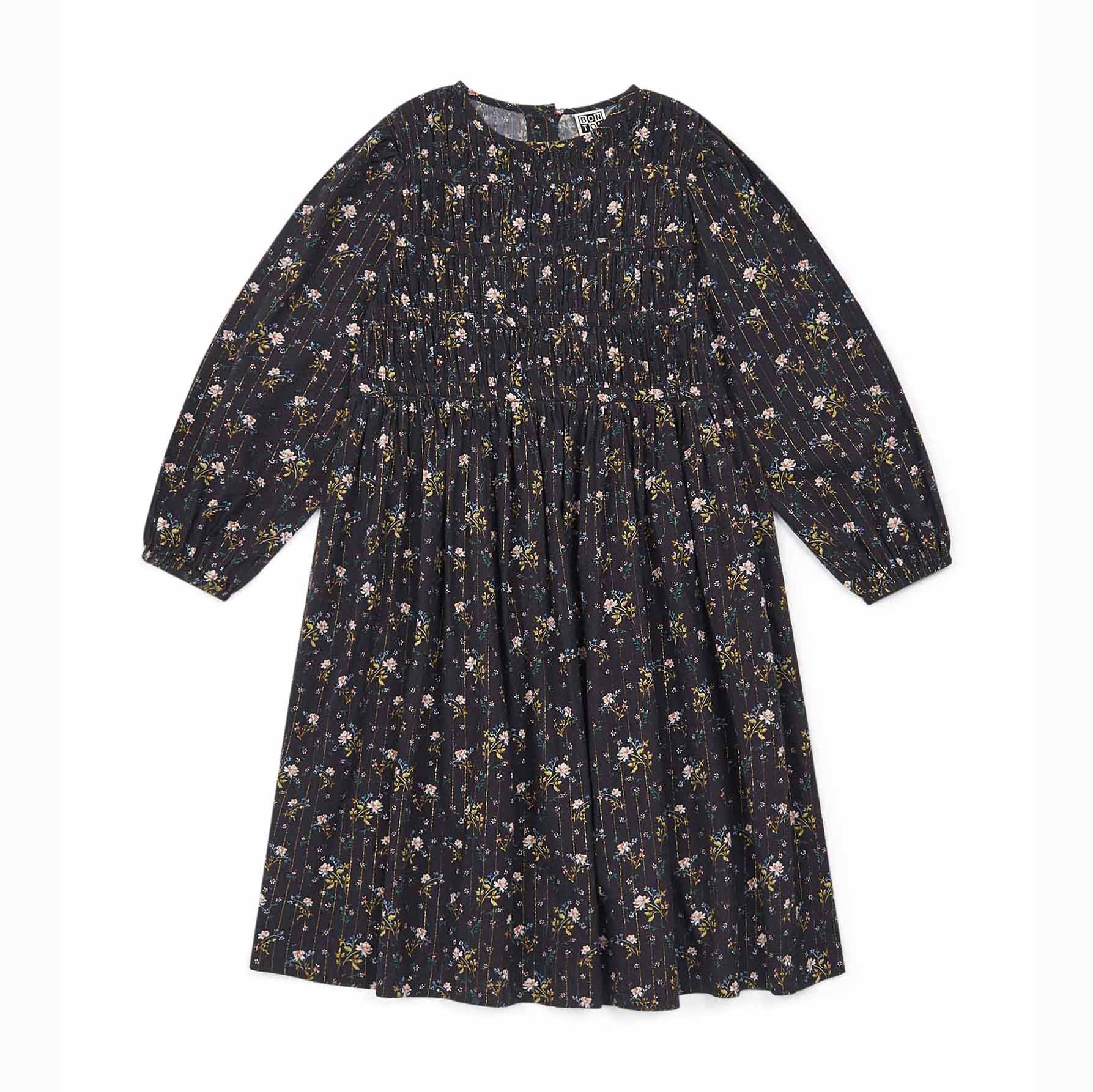 Girls Dark Grey Floral Glitter Dress