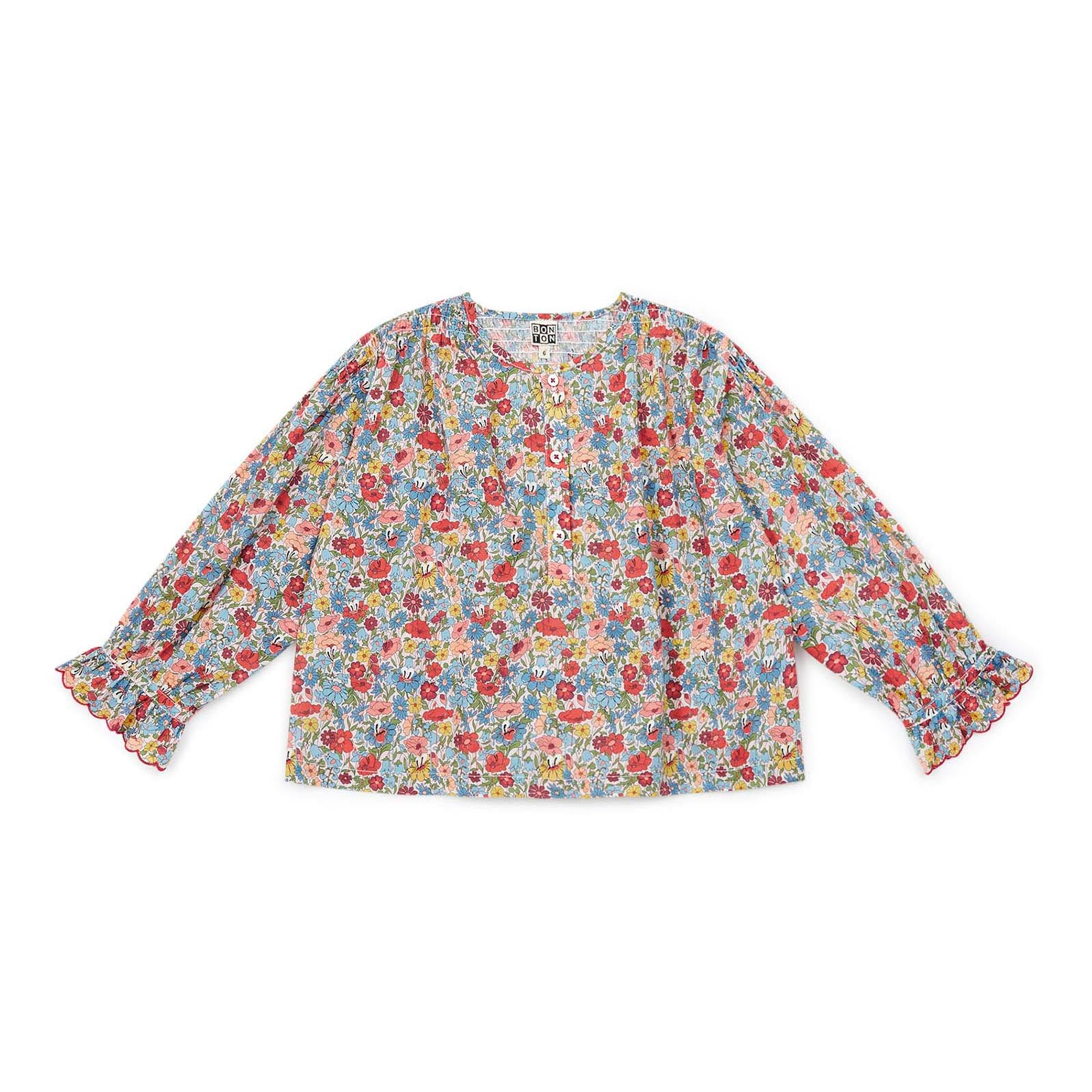 Girls Blue Floral Cotton Shirt