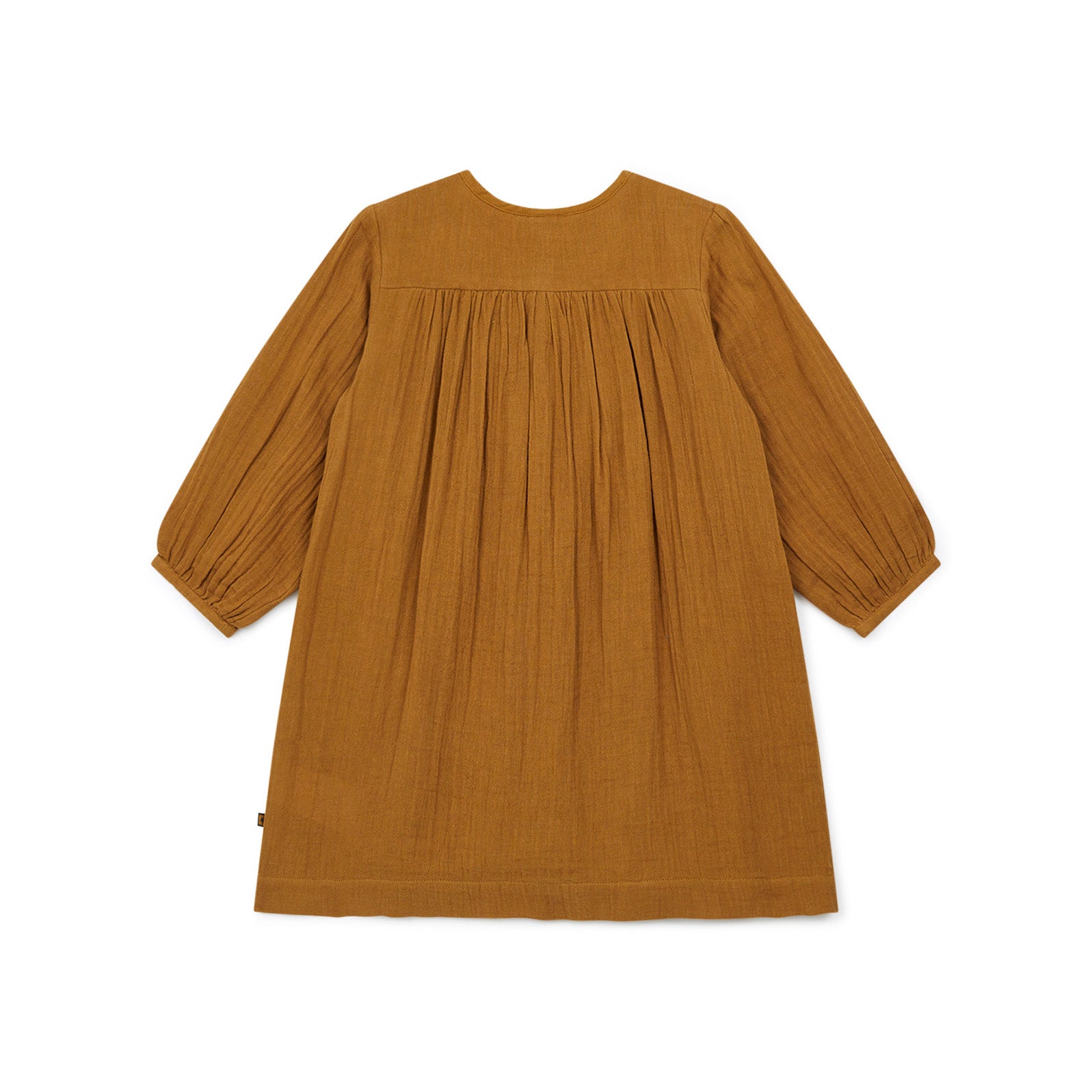 Girls Caramel Embroidered Cotton Dress