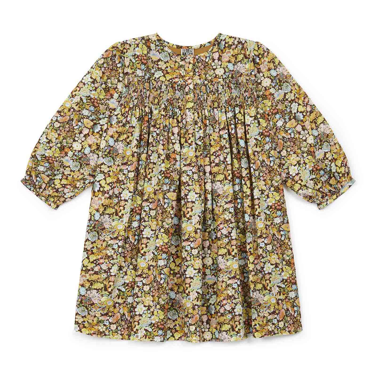 Girls Green Floral Cotton Dress