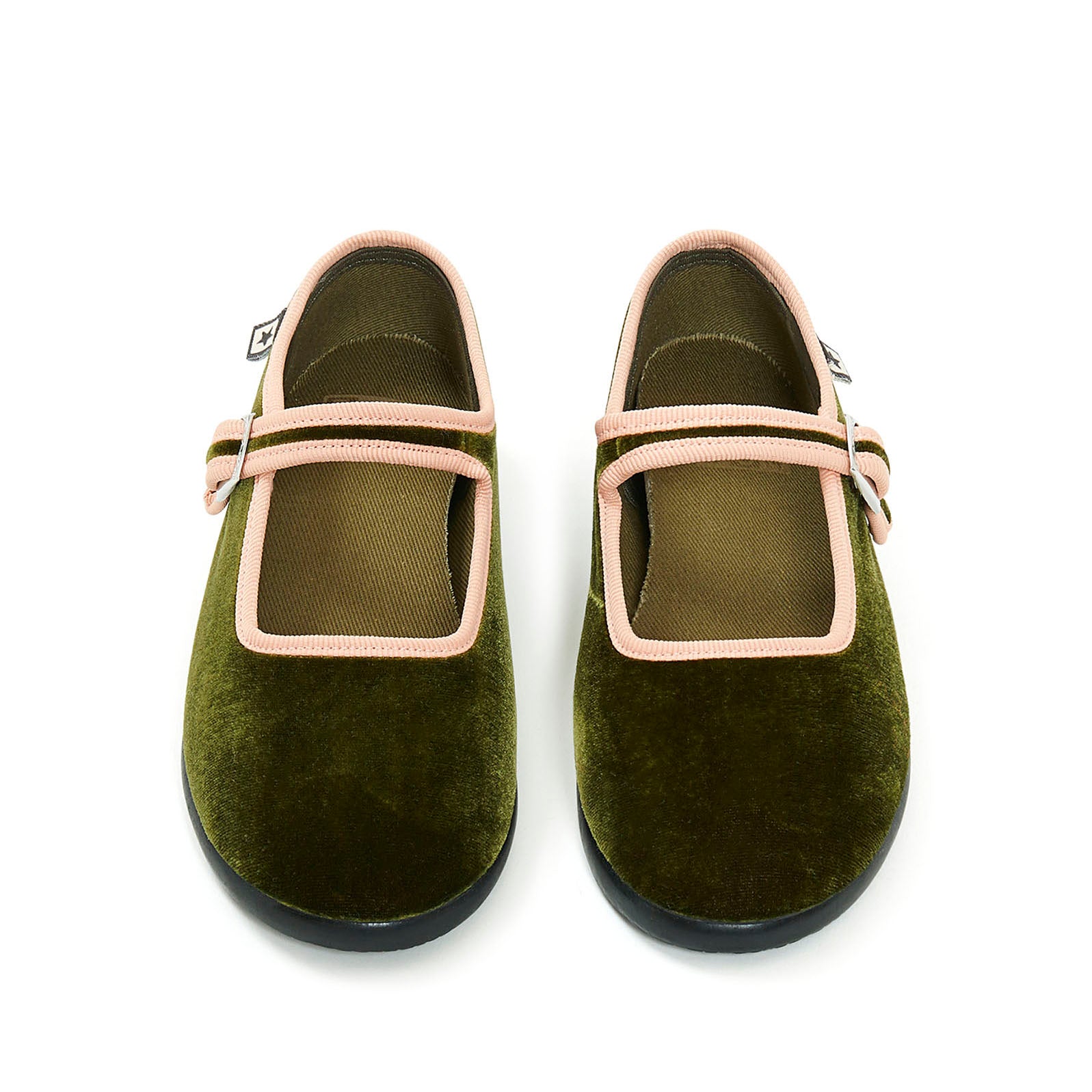 Girls Green Velvet Flat Shoes