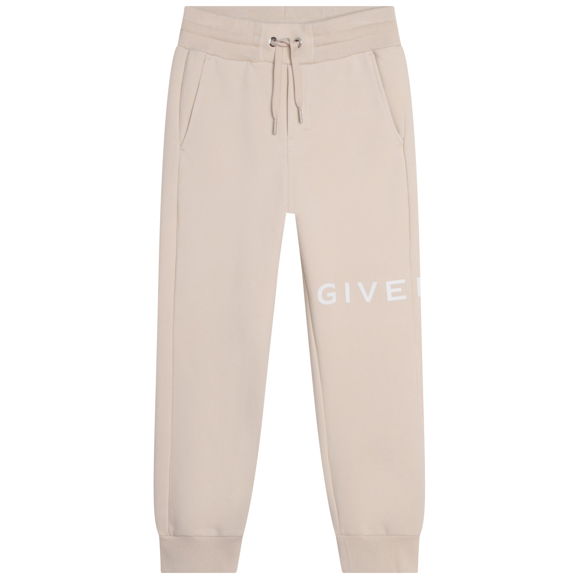 Boys Beige Logo Cotton Trousers