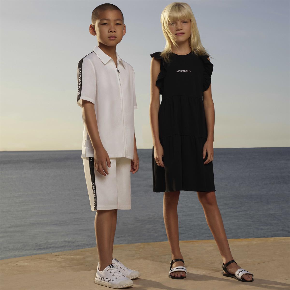 Girls Black Logo Sandals