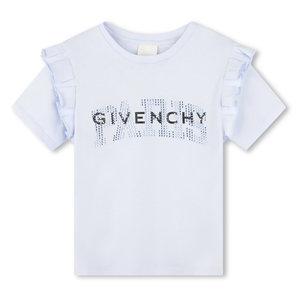 Girls Light Blue Logo Cotton T-Shirt