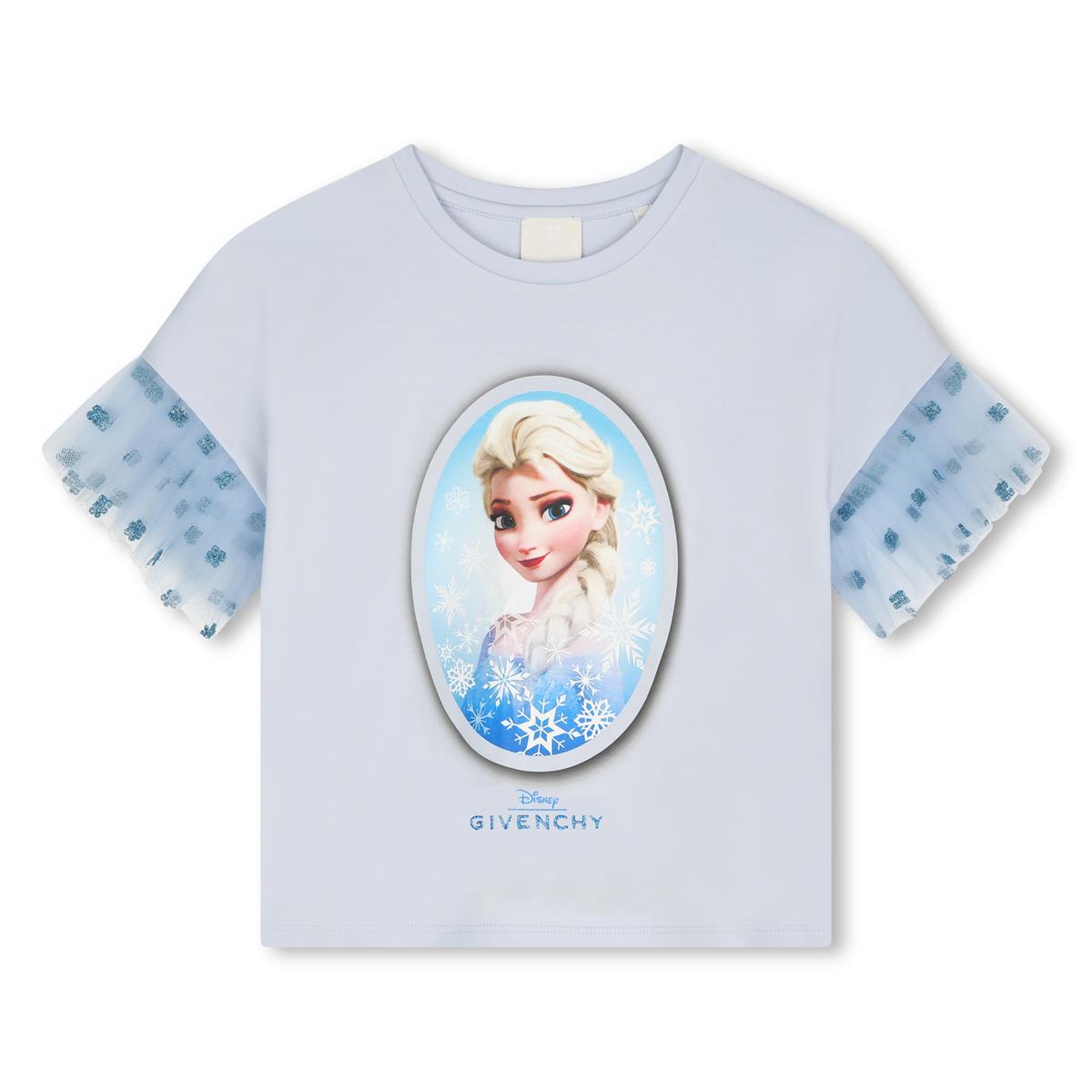 Girls Light Blue Printed Cotton T-Shirt