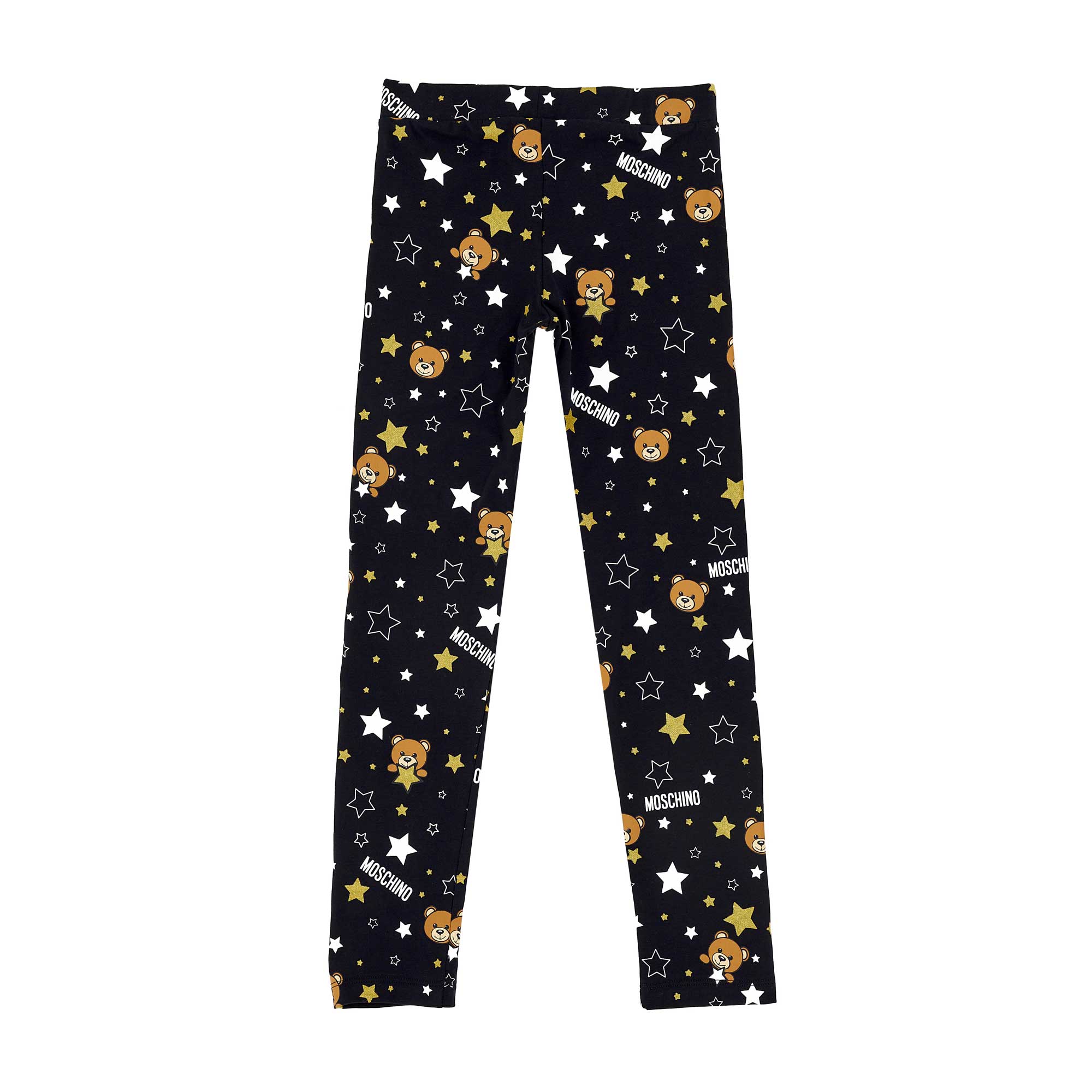 Girls Black Stars Printed Cotton Leggings