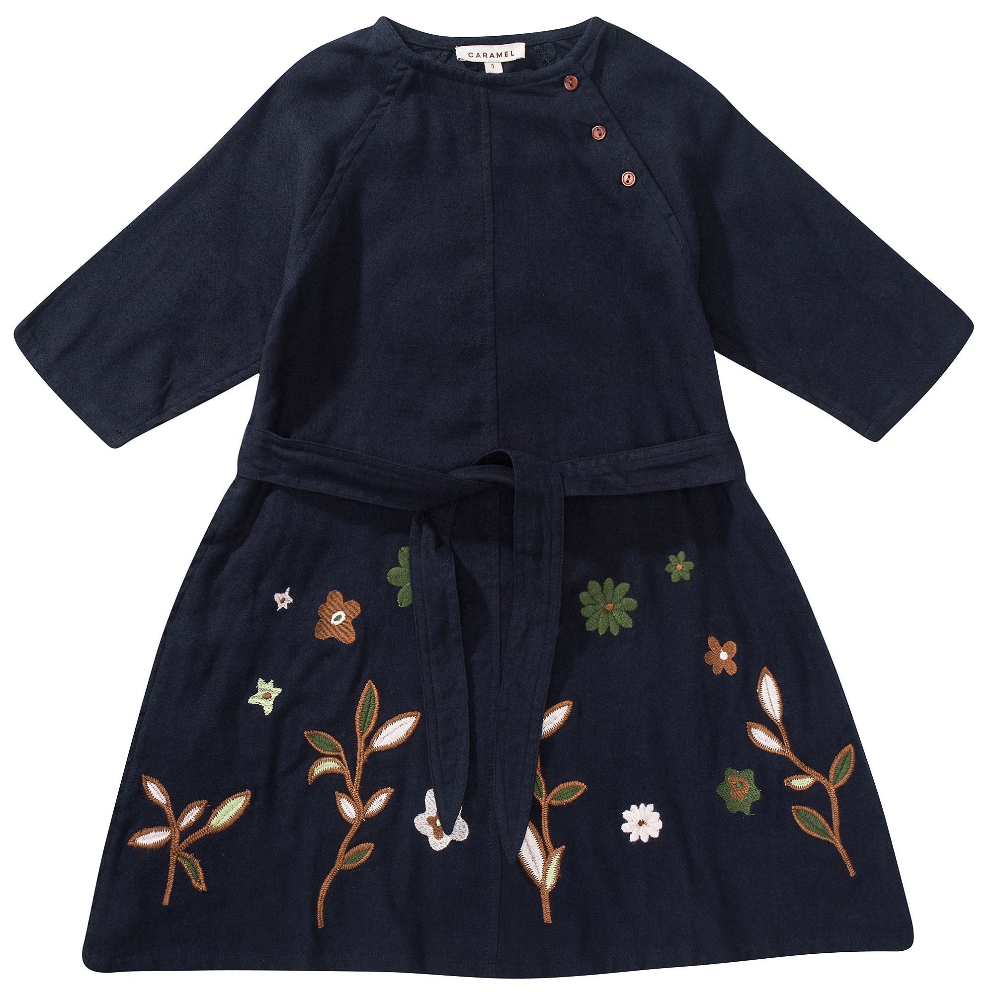 Girls Navy Blue Embroidered Dress
