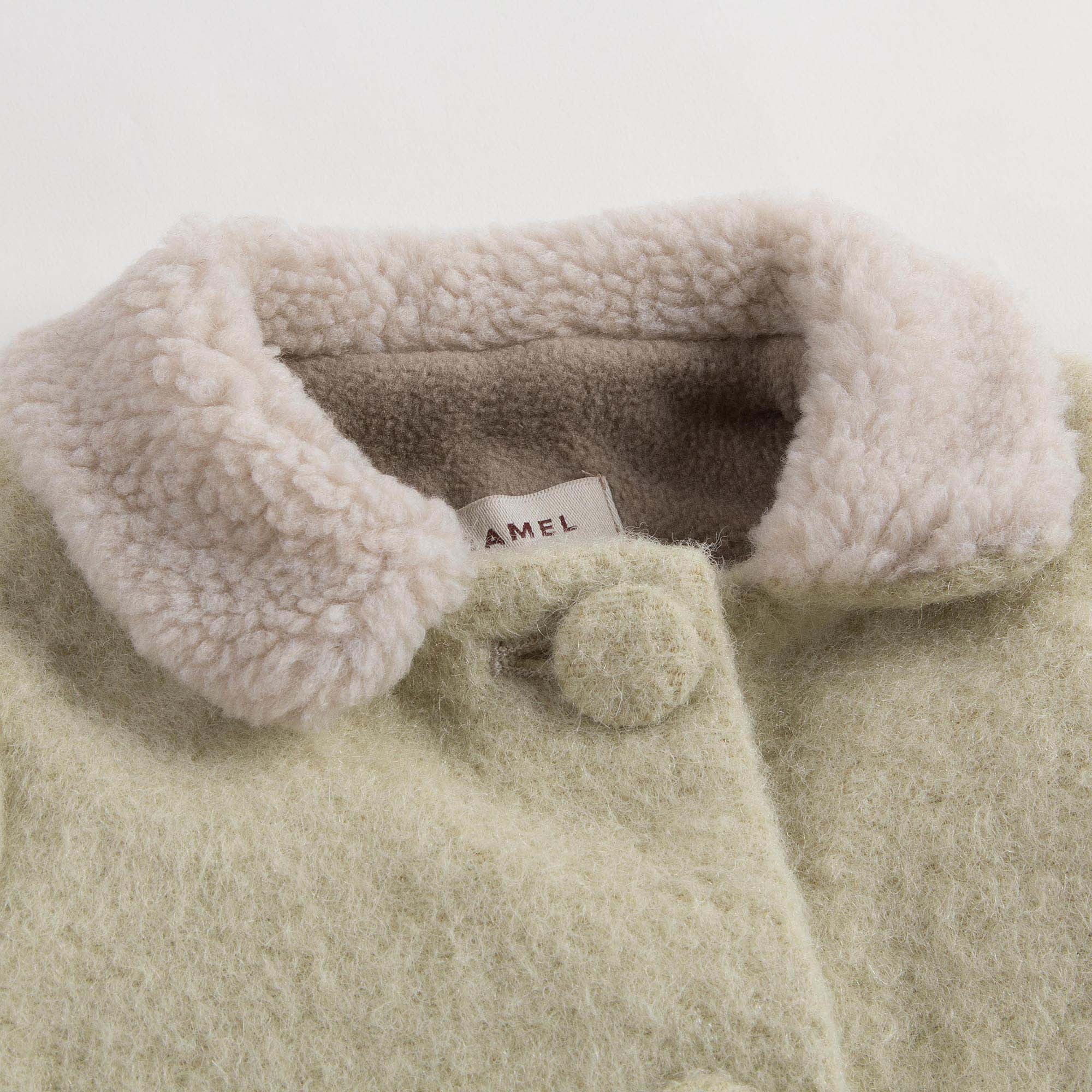 Baby Light Green Fur Collar Wool Coat With Patch Pocket - CÉMAROSE | Children's Fashion Store - 3