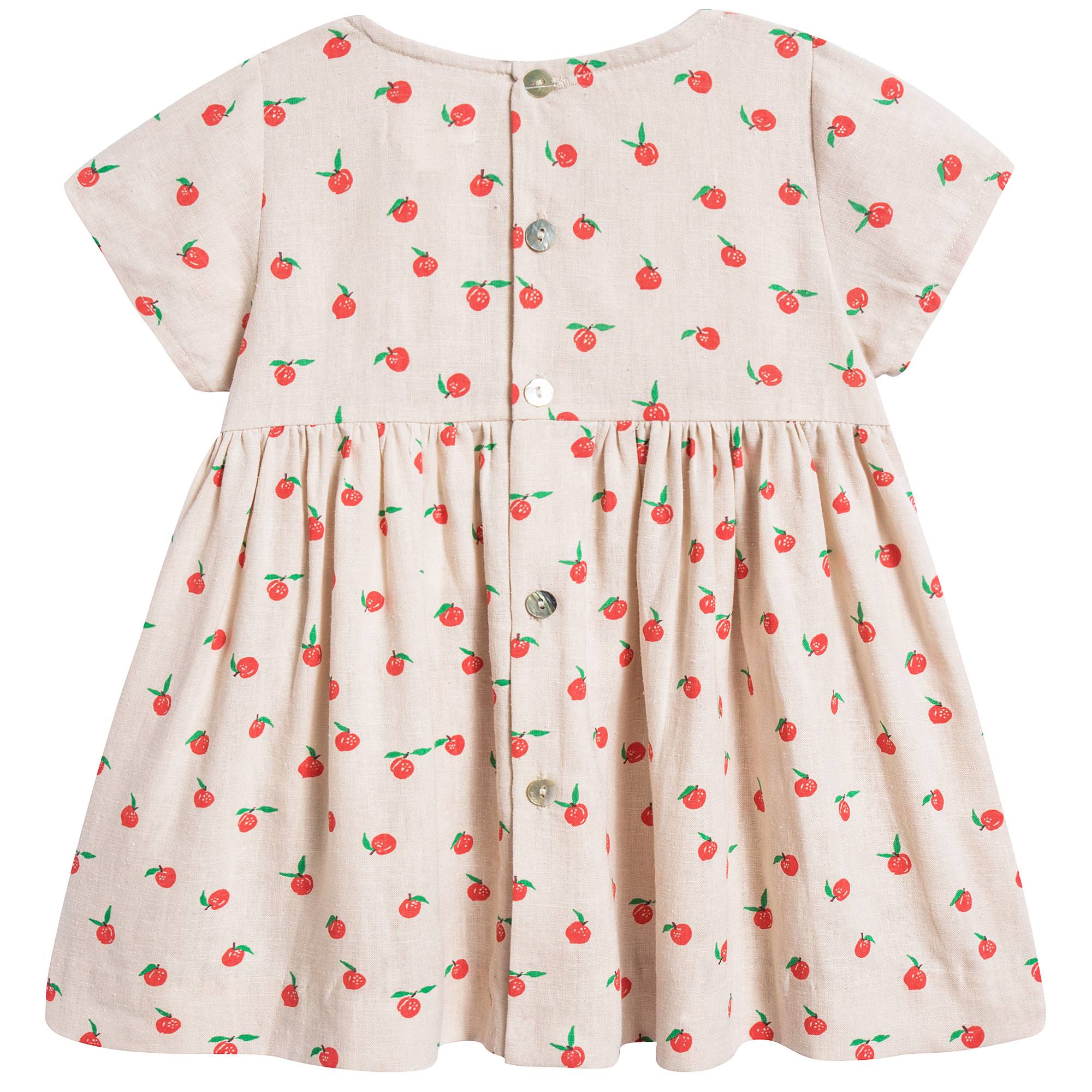 Girls Beige & Peaches Linen Dress