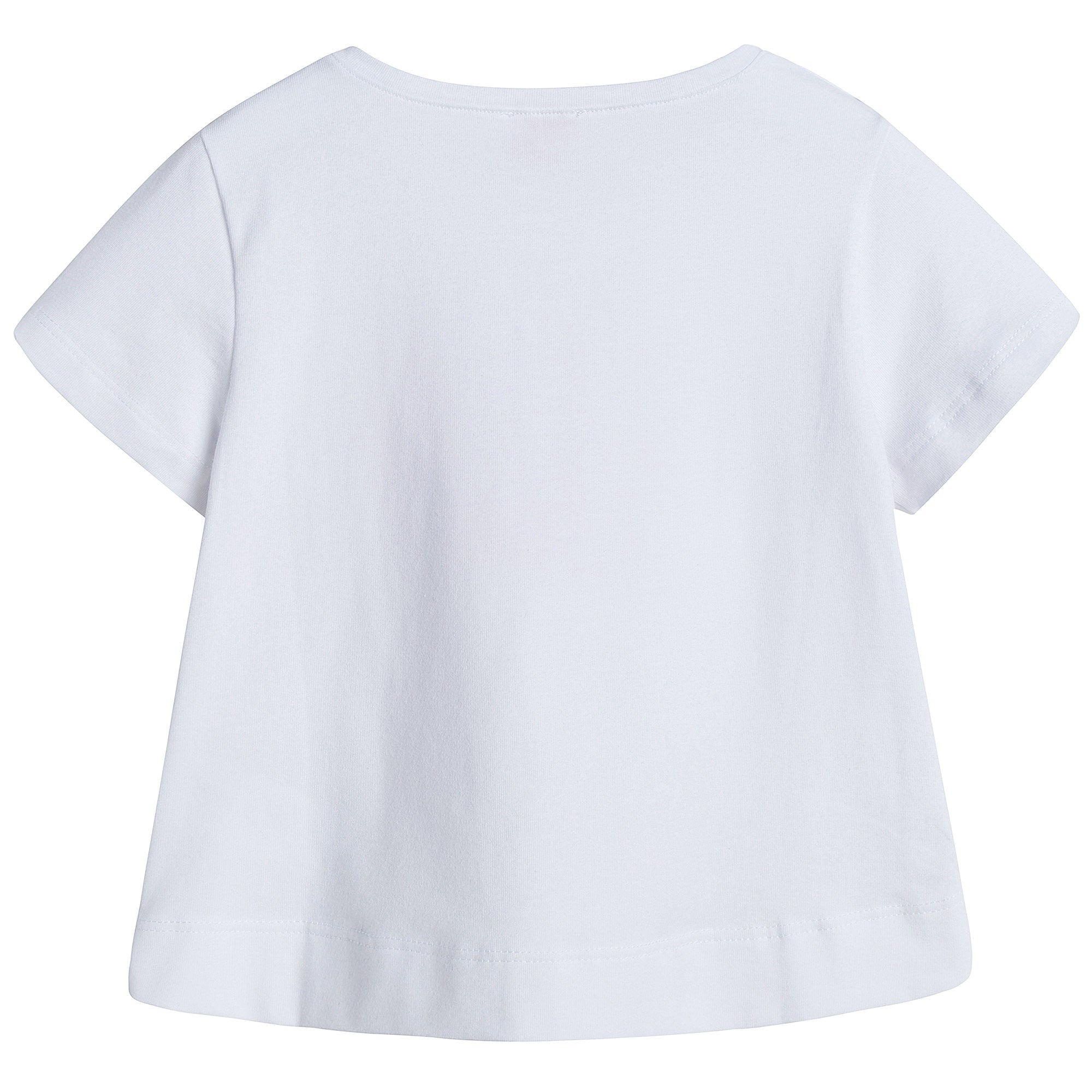 Girs White Cotton T-Shirt With Pink Flower applique - CÉMAROSE | Children's Fashion Store - 2