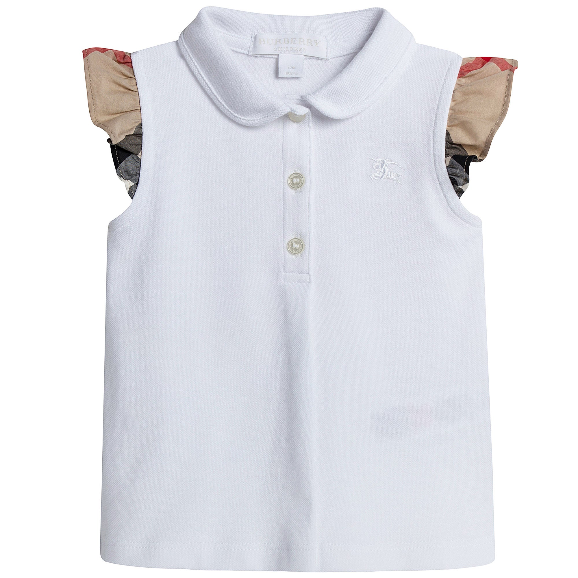 Baby Girls White Polo Shirt With Check Ruffles