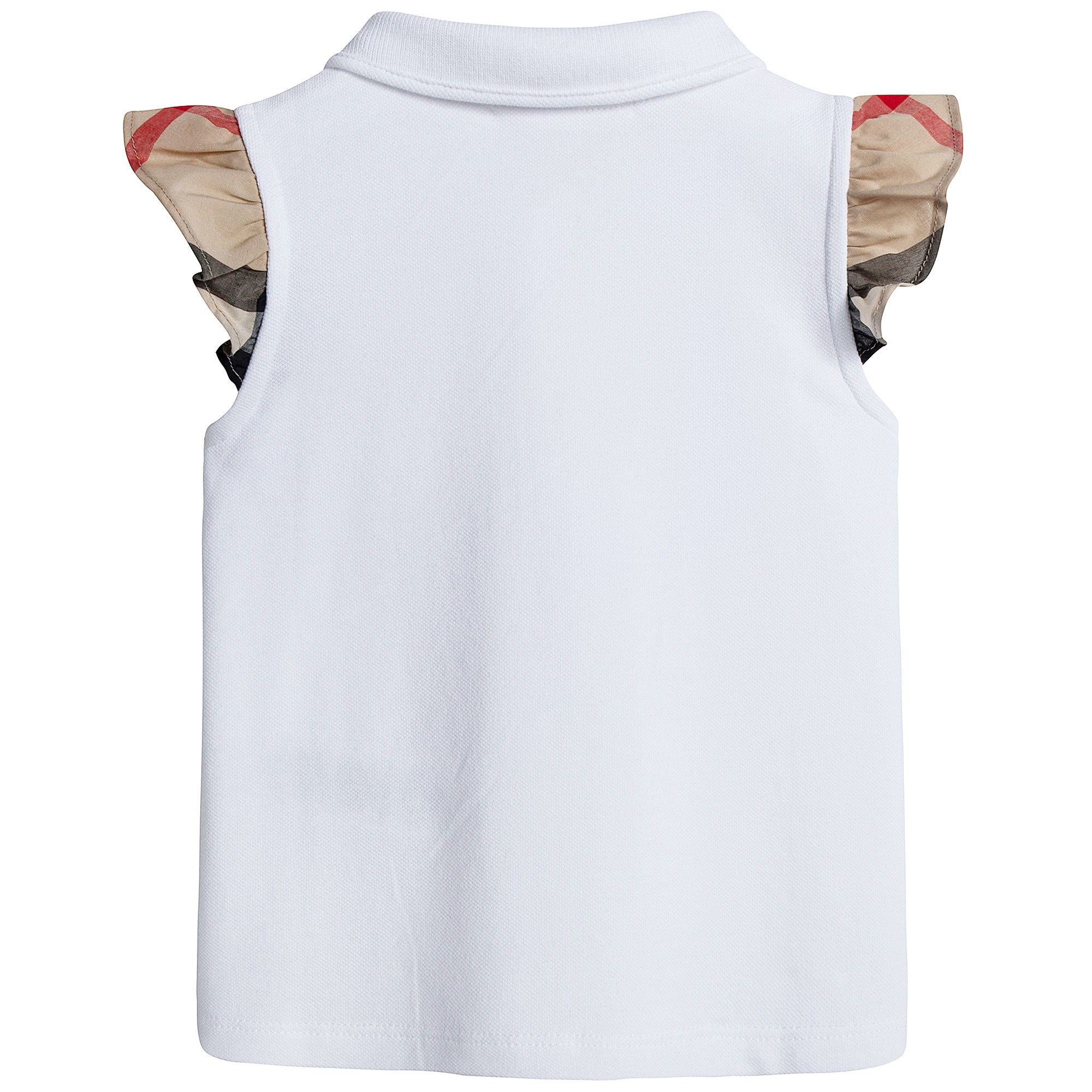Baby Girls White Polo Shirt With Check Ruffles