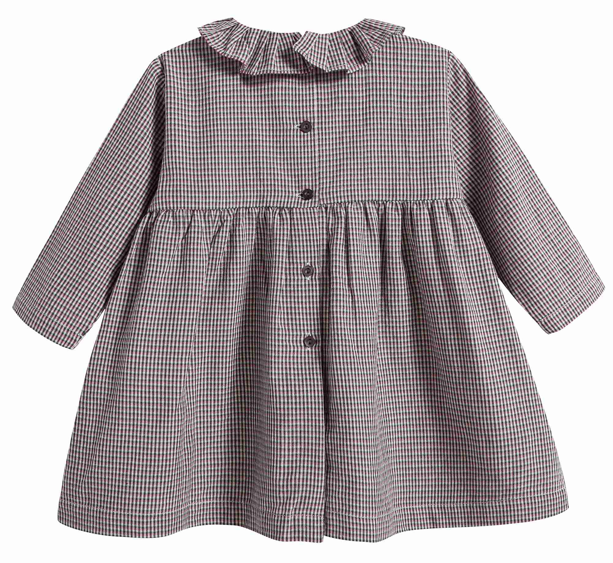 Baby Girls Grey Micro Check Dress With Collar