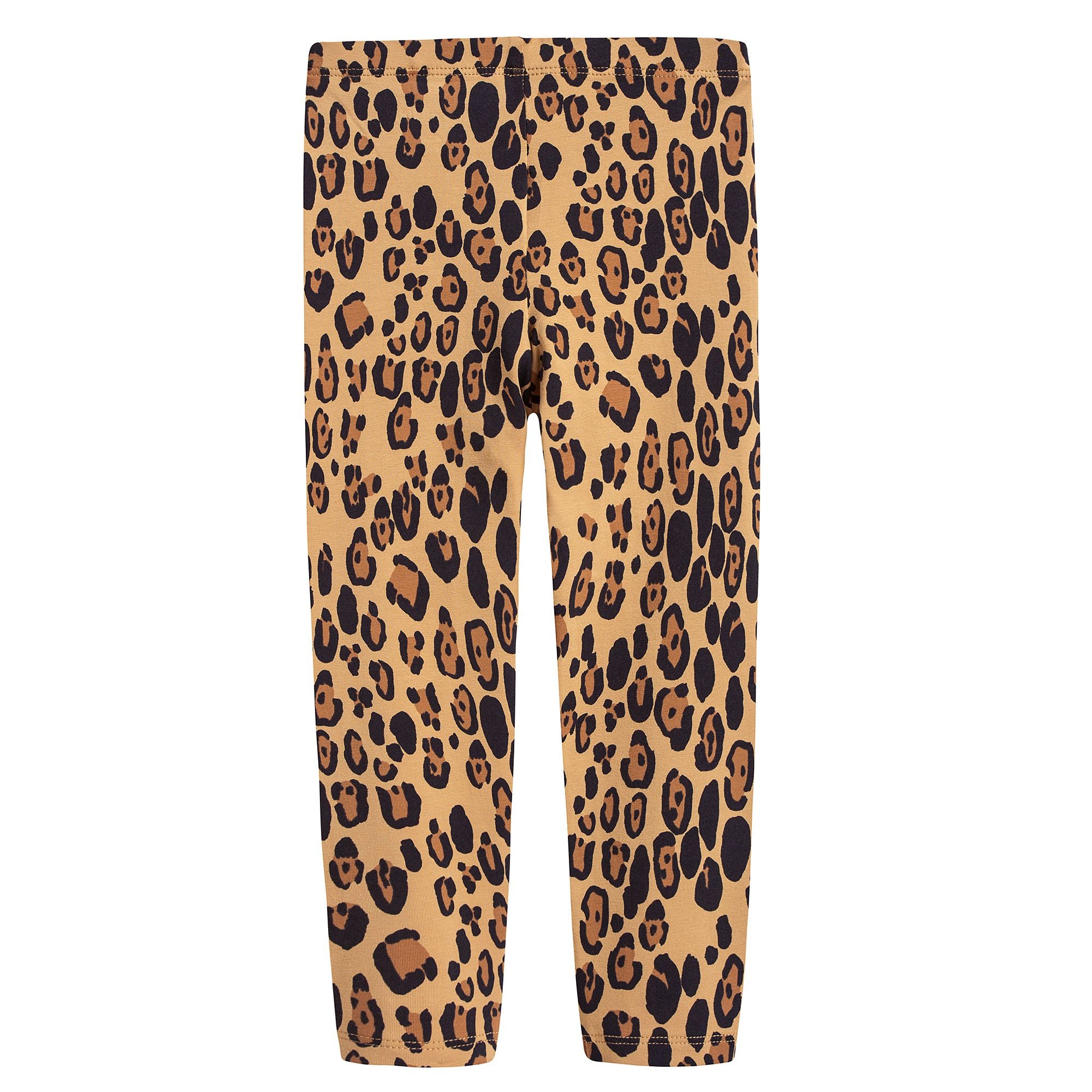 Girls Beige Basic Leopard Leggings