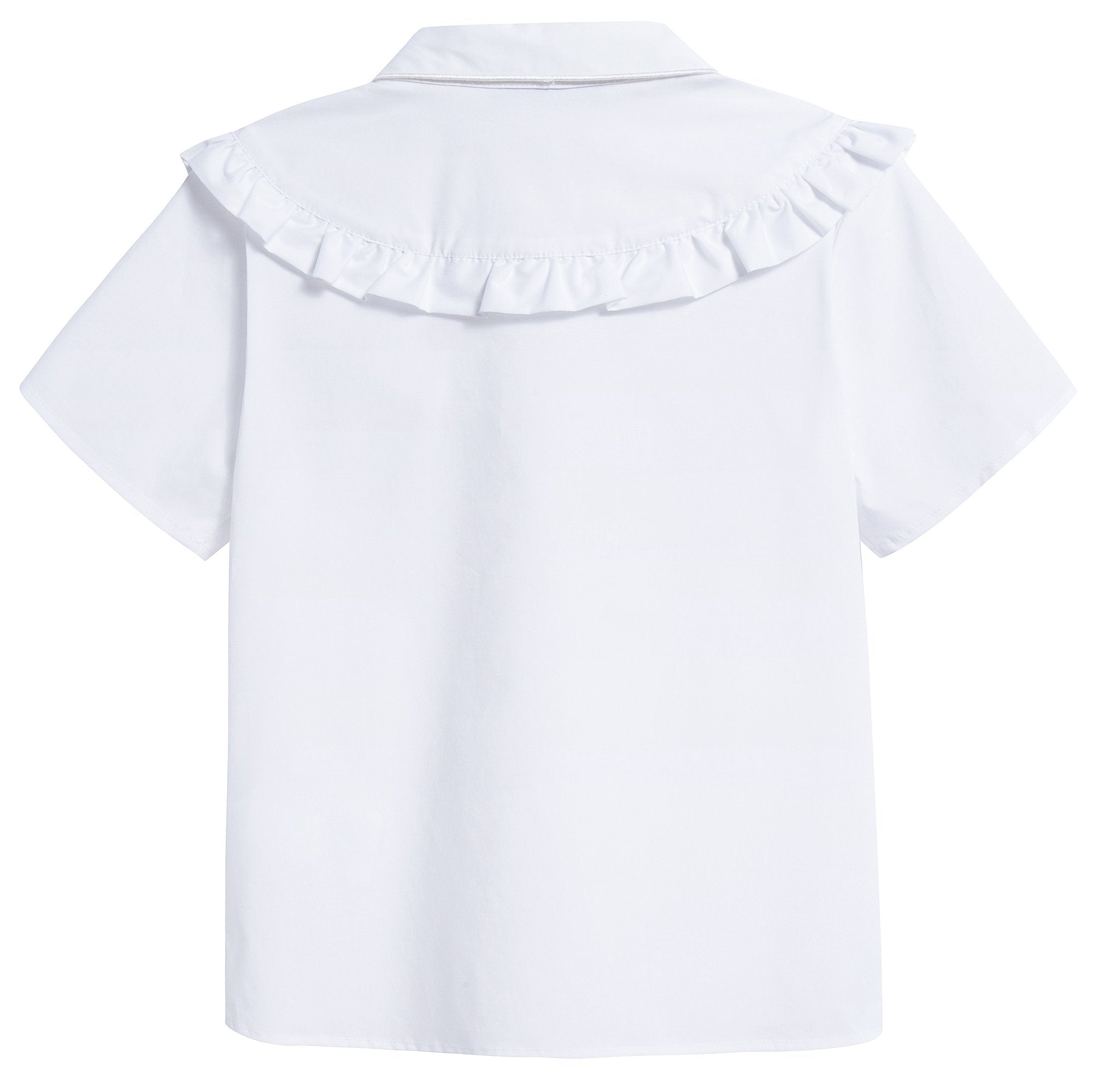 Girls White Hand Collar And Flounce Cotton Woven Shirt