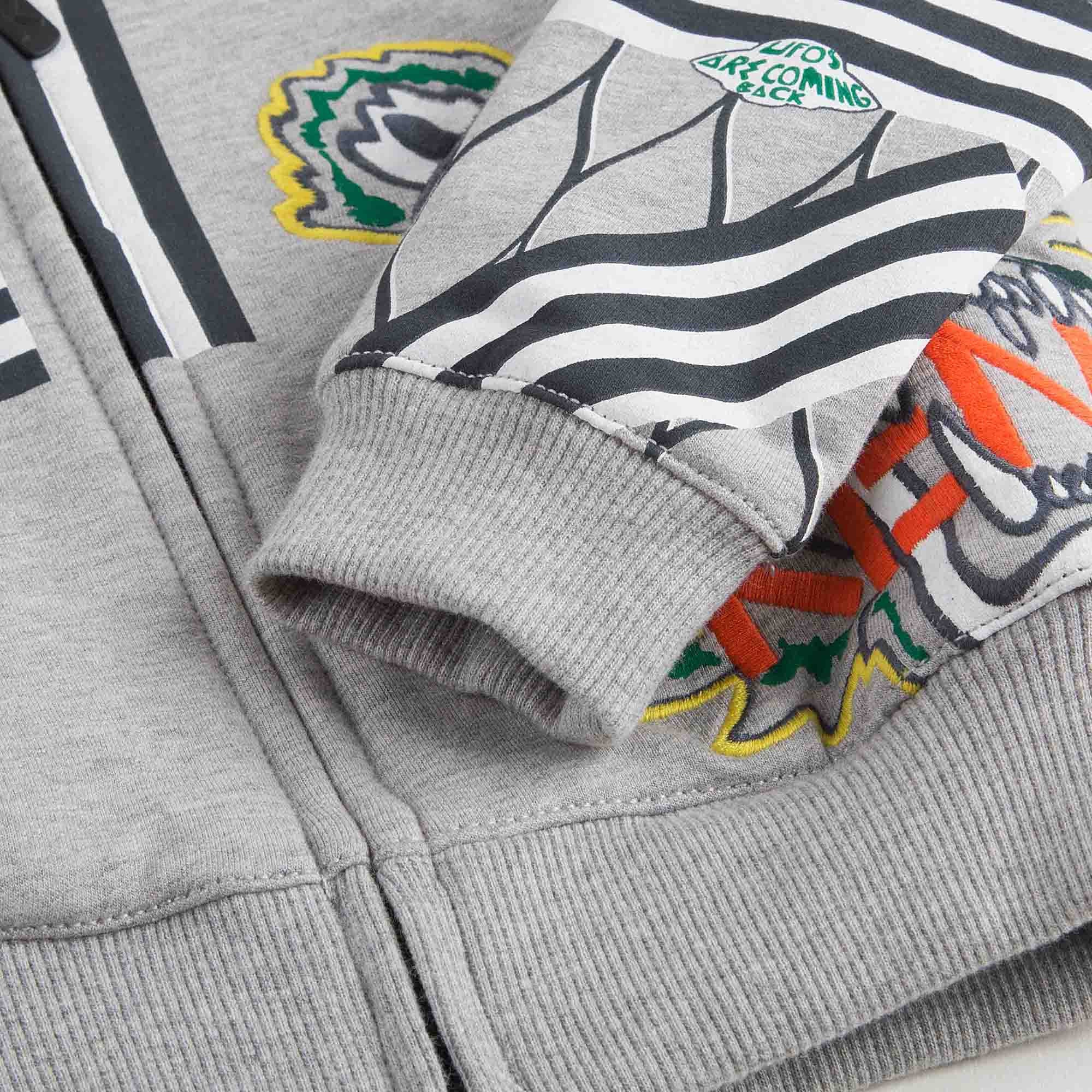 Boys Marl Grey Allover Embroidered Trims Cardigan - CÉMAROSE | Children's Fashion Store - 3