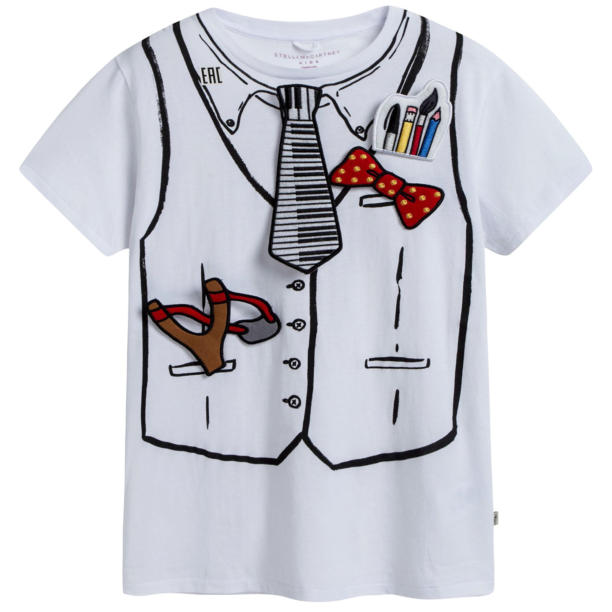 Boys White Cotton T-Shirt With Patch Trims