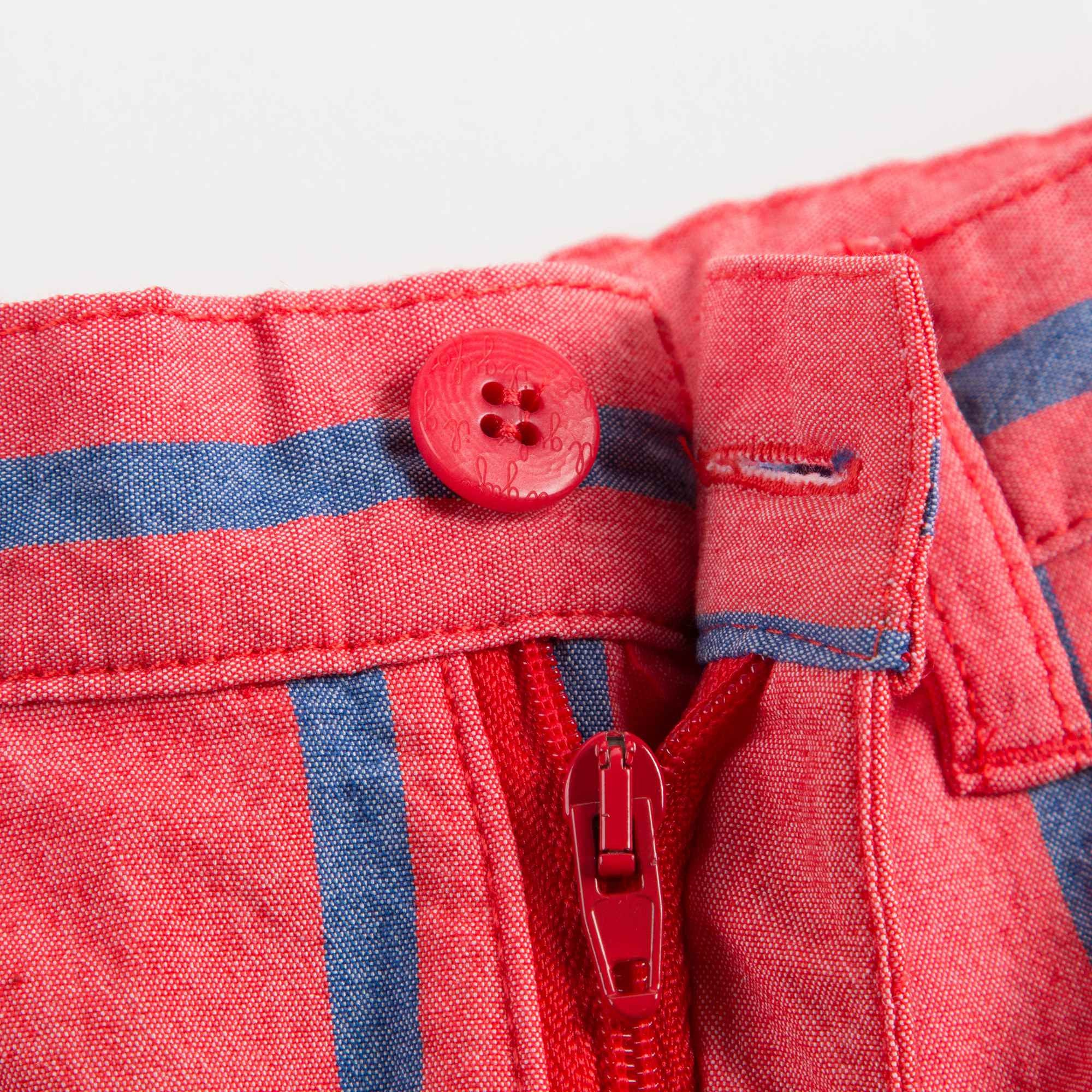 Boys Blue & Red Striped Cotton Shorts