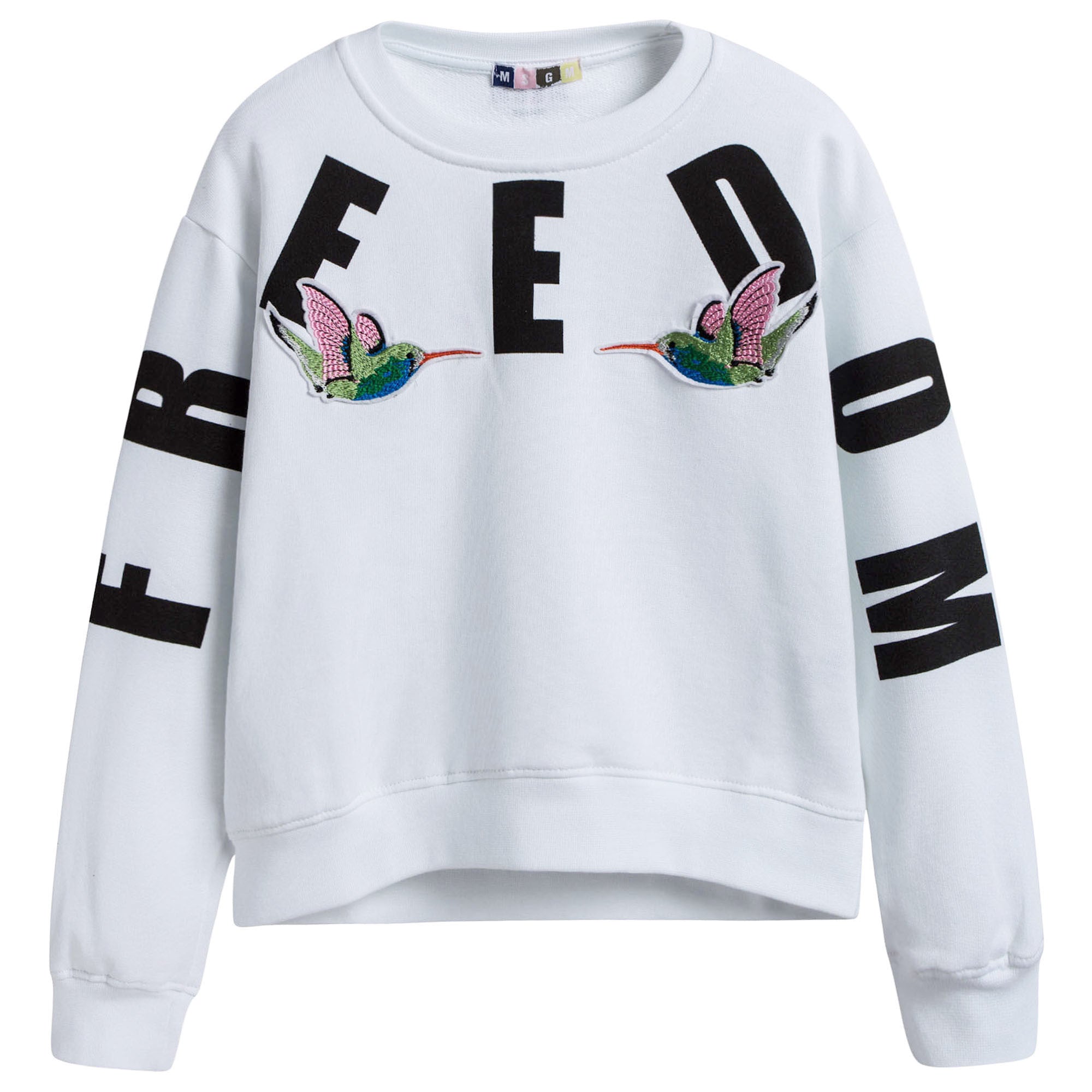 Girls White Embroidered Birds Cotton Sweatshirt