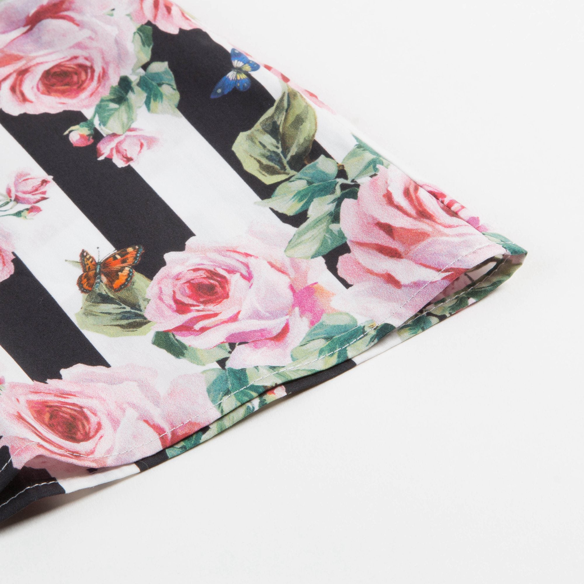 Girls Pink & Black Striped Rose Cotton Dress