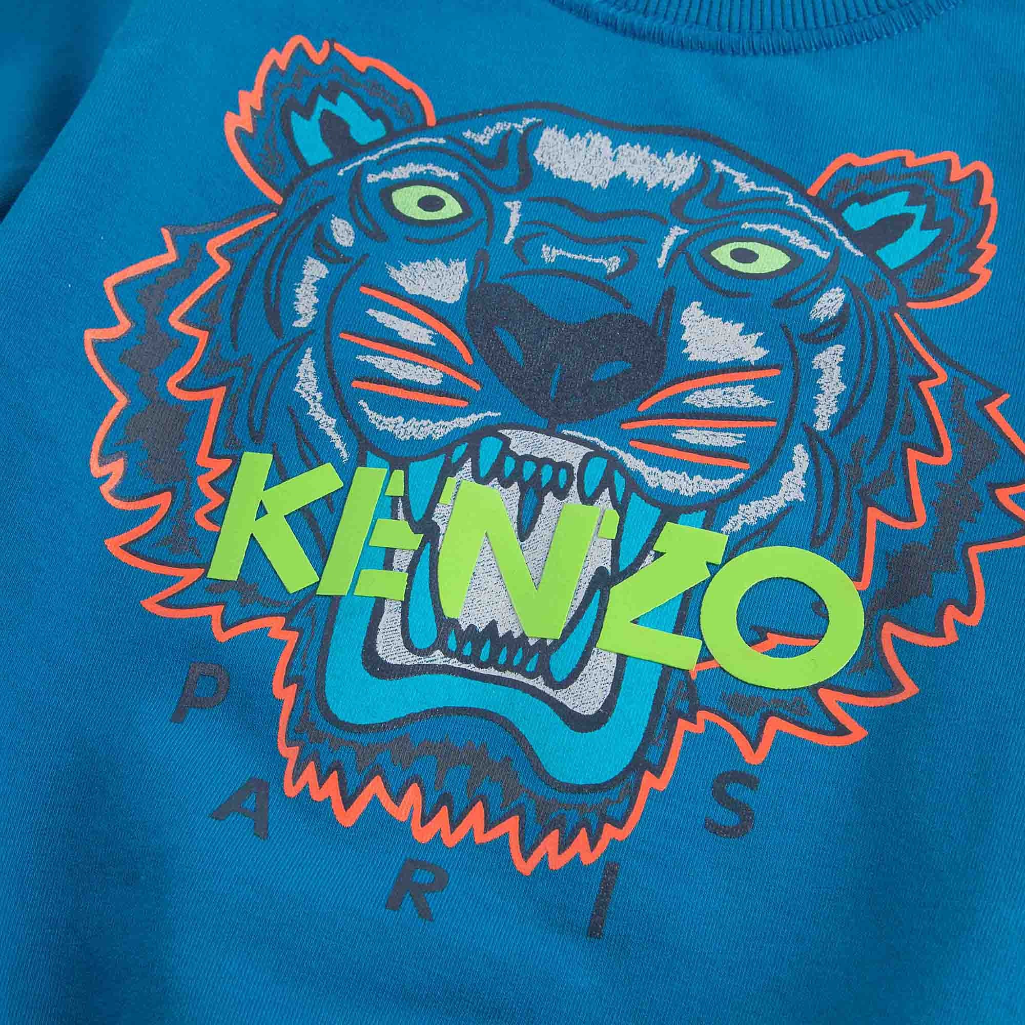 Boys Middle Blue Embroidered Tiger Head Cotton Sweatshirt - CÉMAROSE | Children's Fashion Store - 3