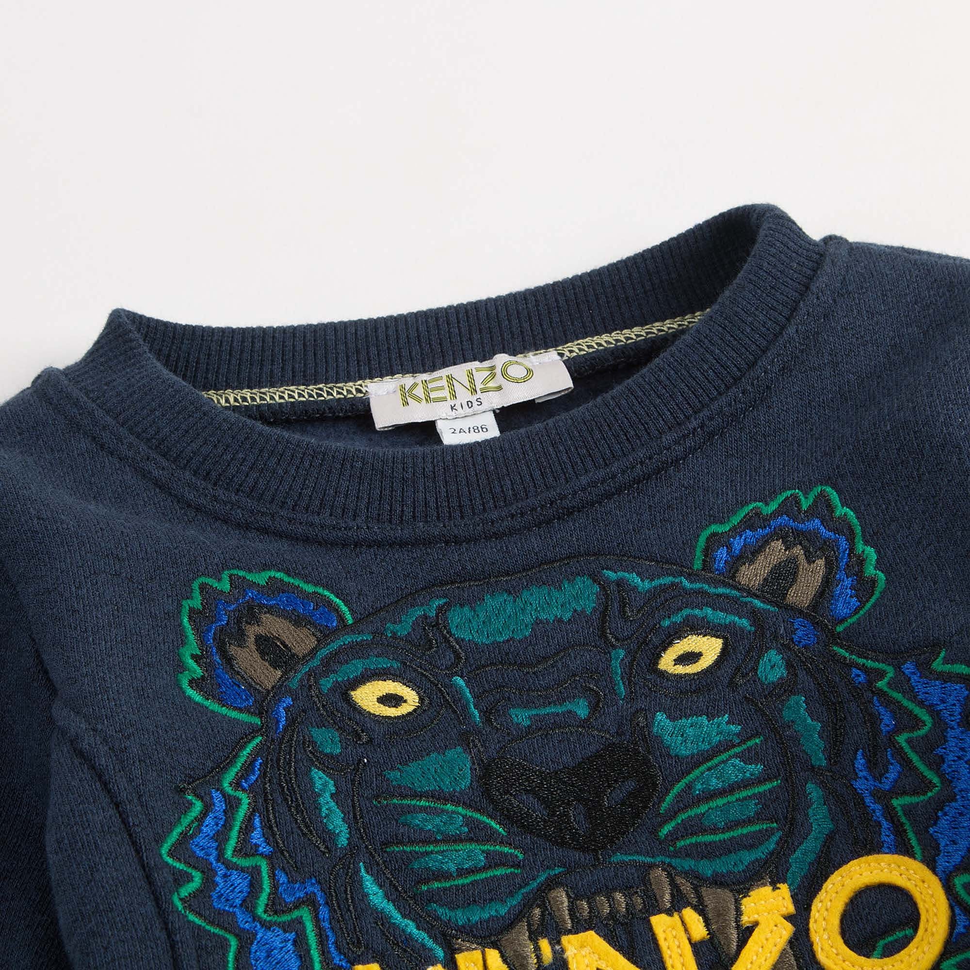 Girls Midnight Blue Tiger Head Trims Cotton Dress - CÉMAROSE | Children's Fashion Store - 3