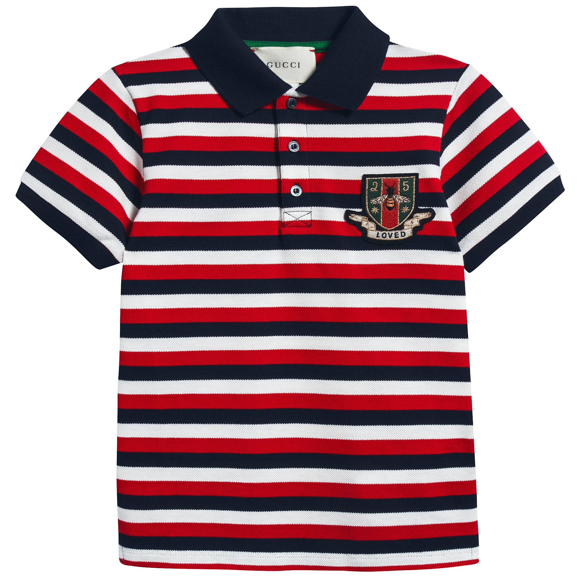 Boys Red & Navy Striped Cotton Polo Shirt