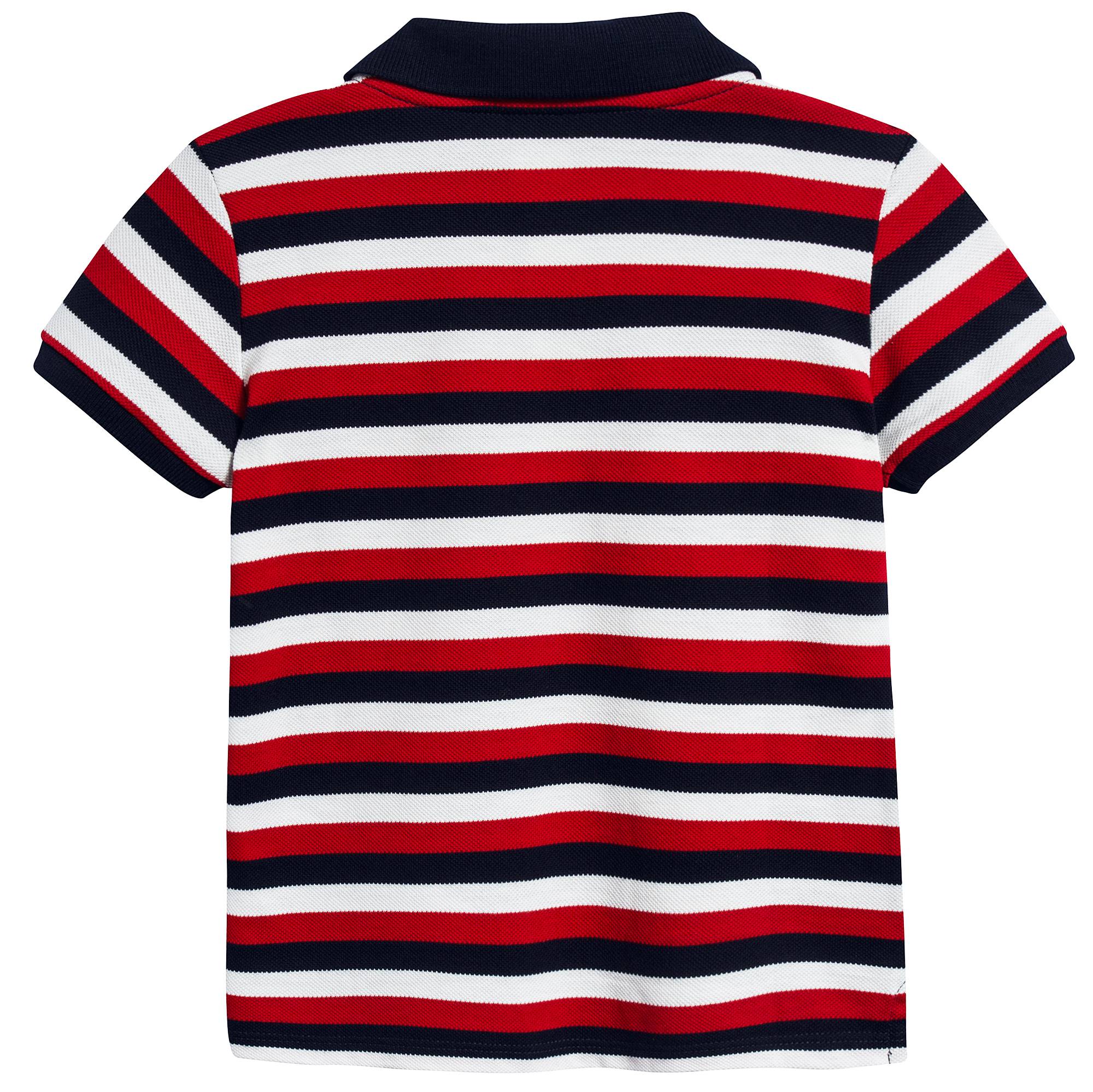 Baby Boys Red & Navy Striped Cotton Polo Shirt