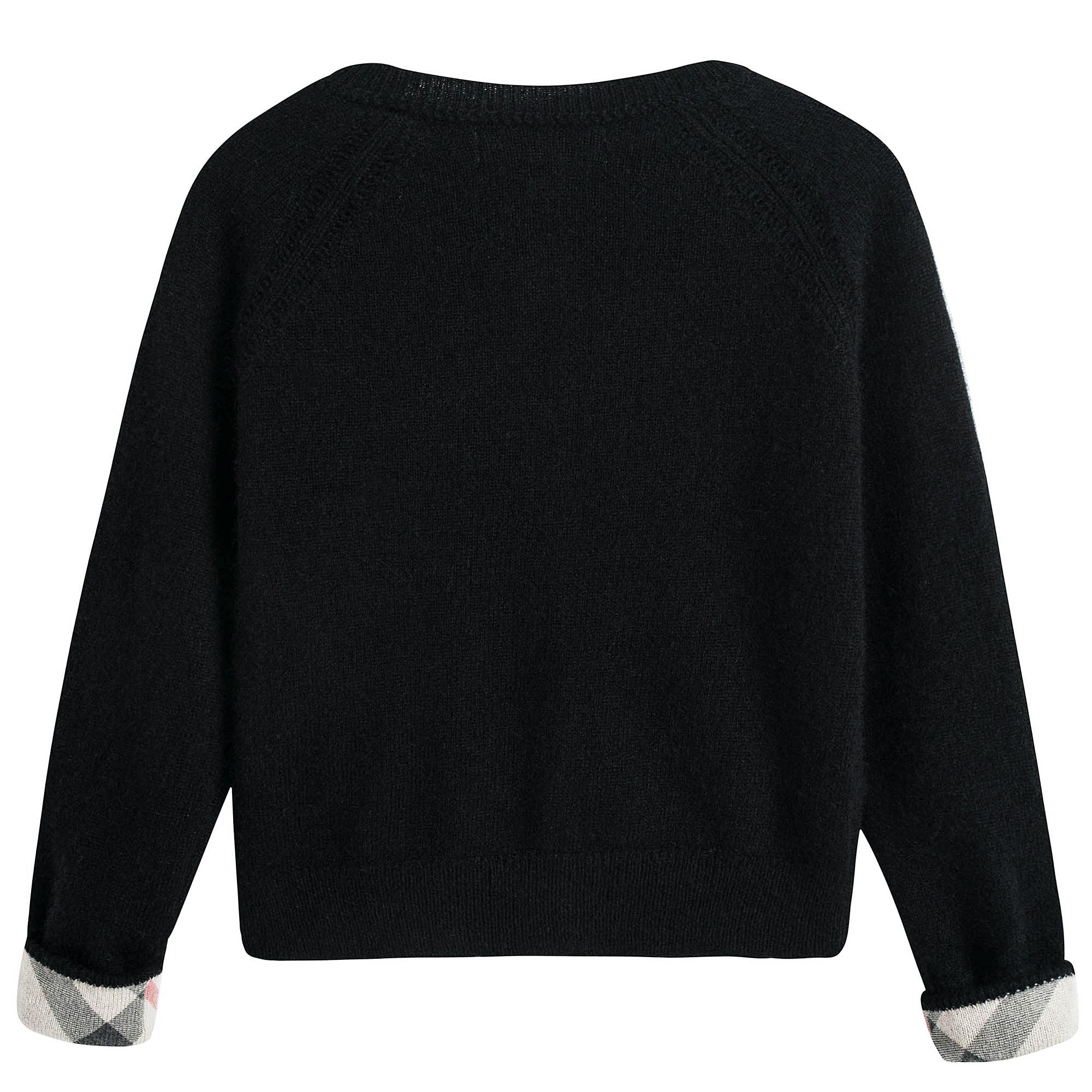 Girls Black Cotton Cardigan with Check Cuffs - CÉMAROSE | Children's Fashion Store - 2