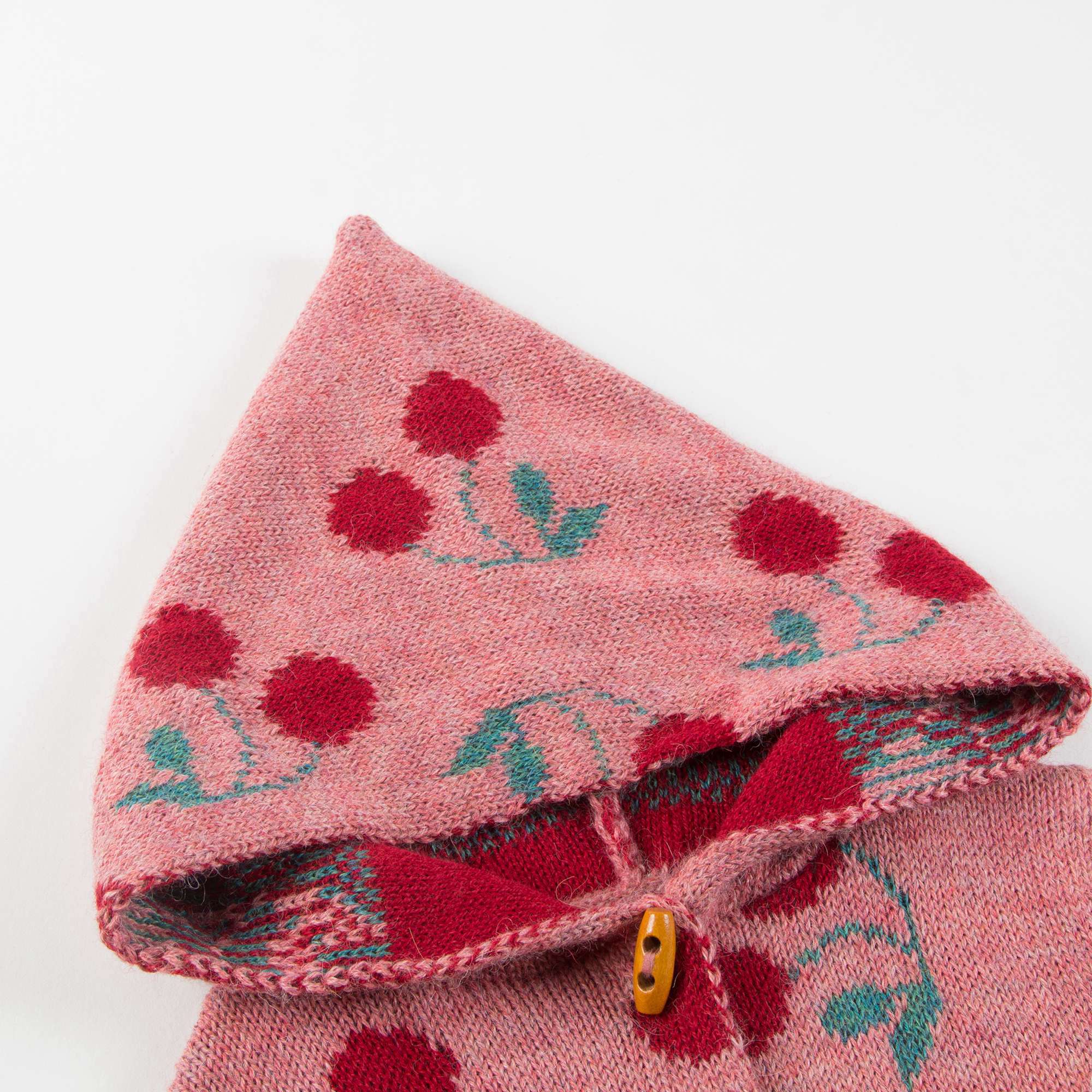Girls Rose Pink Cherry Alpaca Hooded Coat